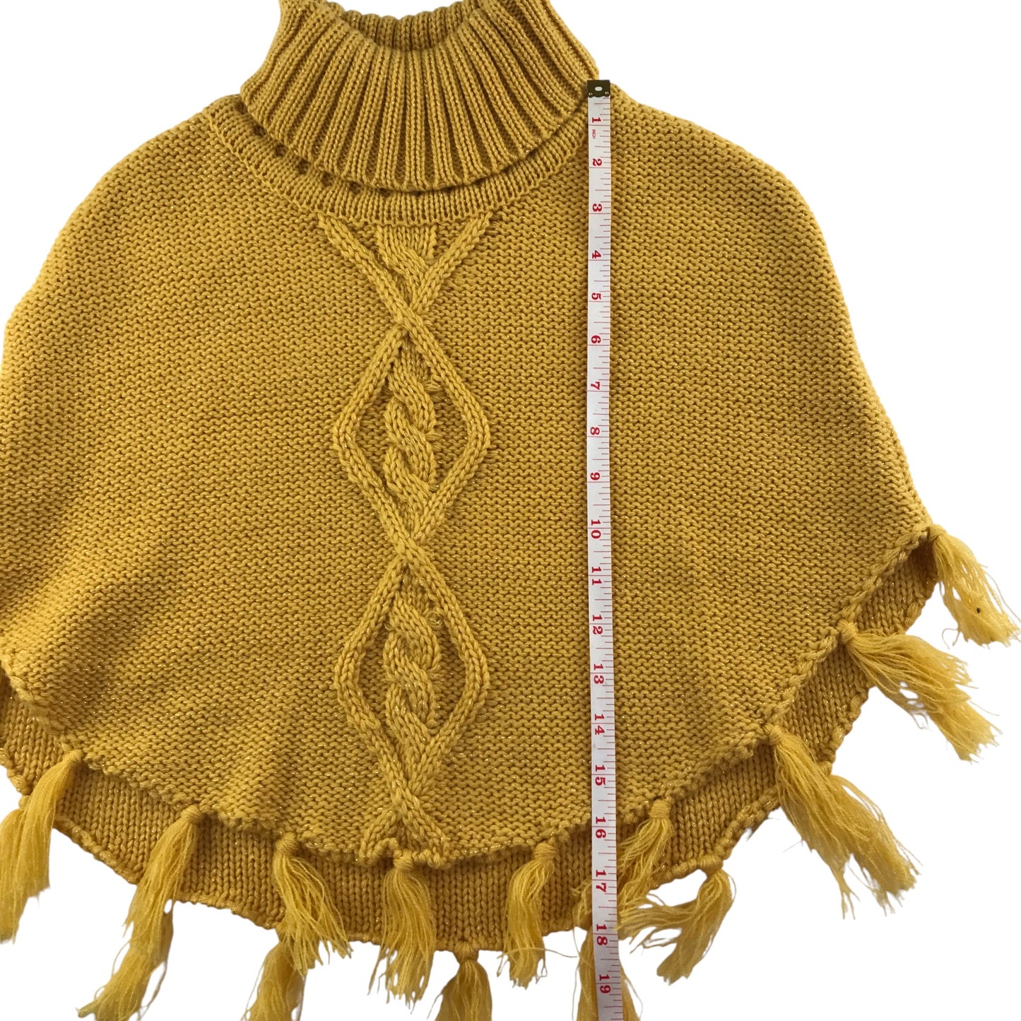 Handknitted Poncho Cropped Jumper 7-8 years Mustard Yellow with Tassels