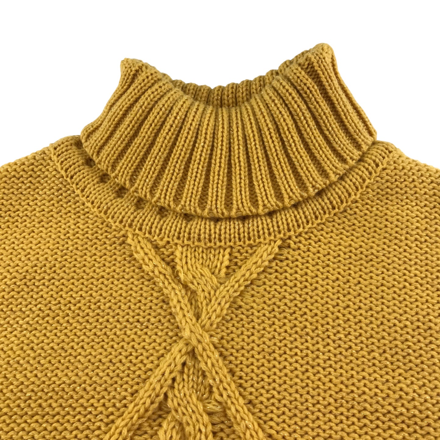 Handknitted Poncho Cropped Jumper 7-8 years Mustard Yellow with Tassels