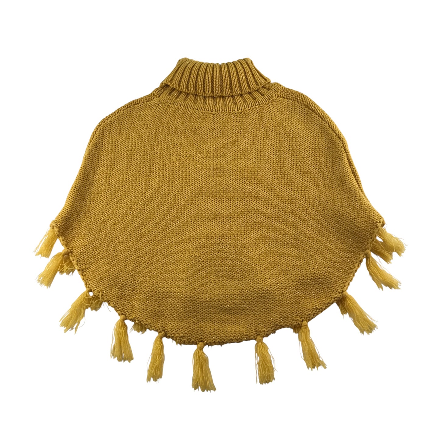 Handknitted Poncho Cropped Jumper 7-8 years Mustard Yellow with Tassels