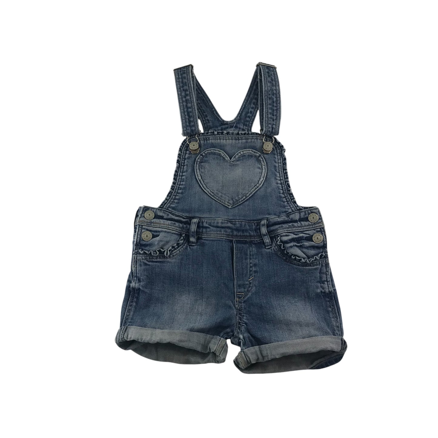 H&M dungaree shorts 5-6 years blue denim with love heart detail