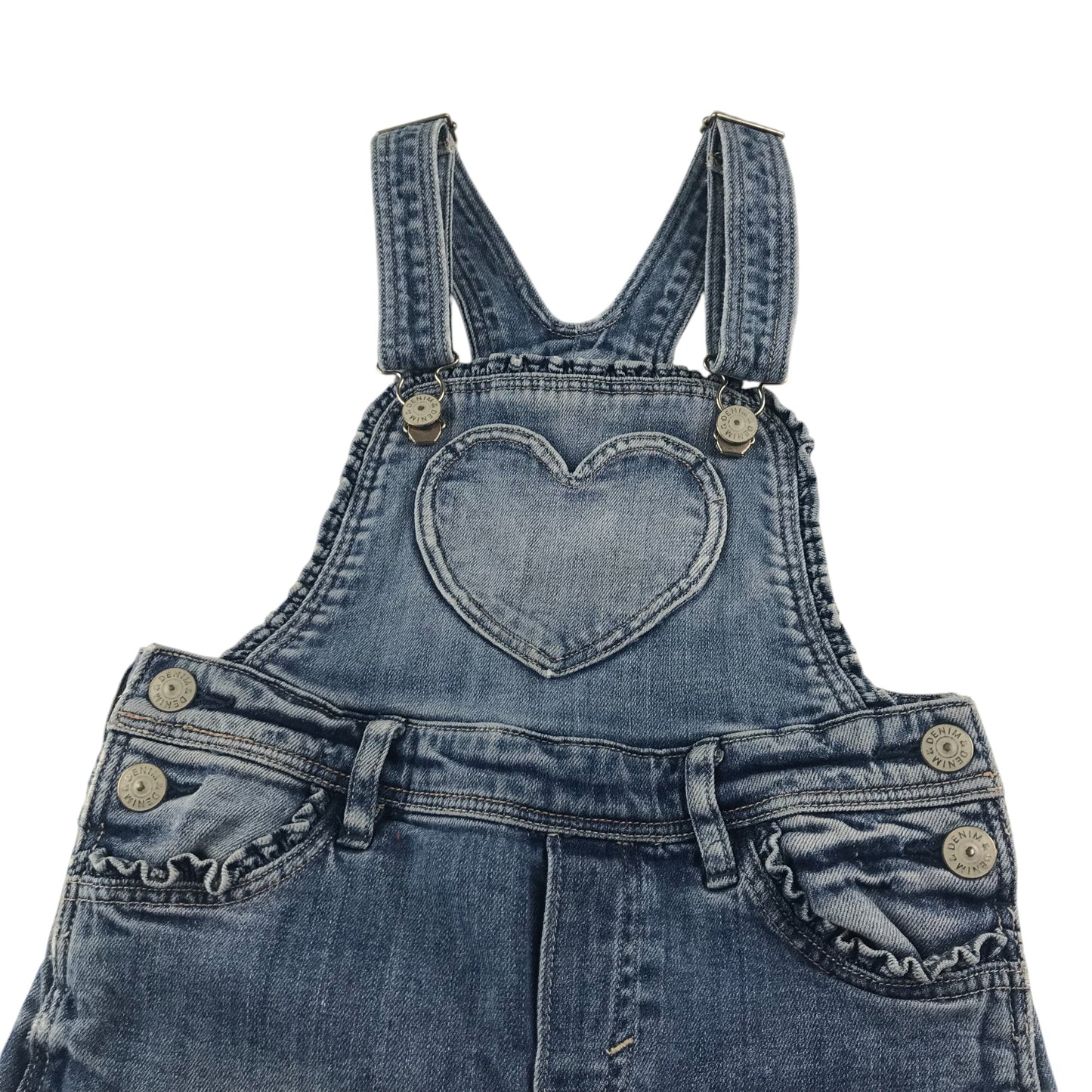 H&M dungaree shorts 5-6 years blue denim with love heart detail