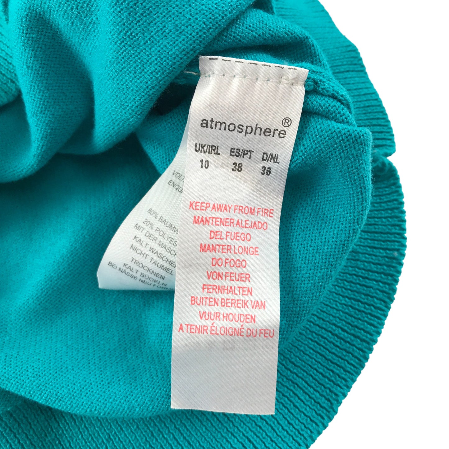 Primark Atmosphere Knit Cardigan UK 10 Turquoise Button Up