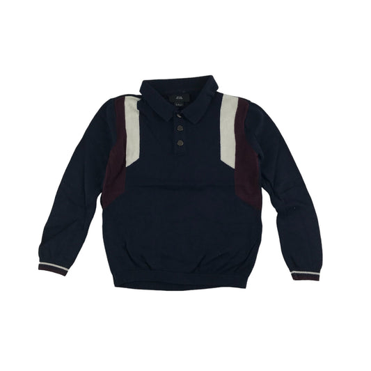 River Island Polo Shirt Age 5 Navy Red White Burgundy Panelled Long Sleeve