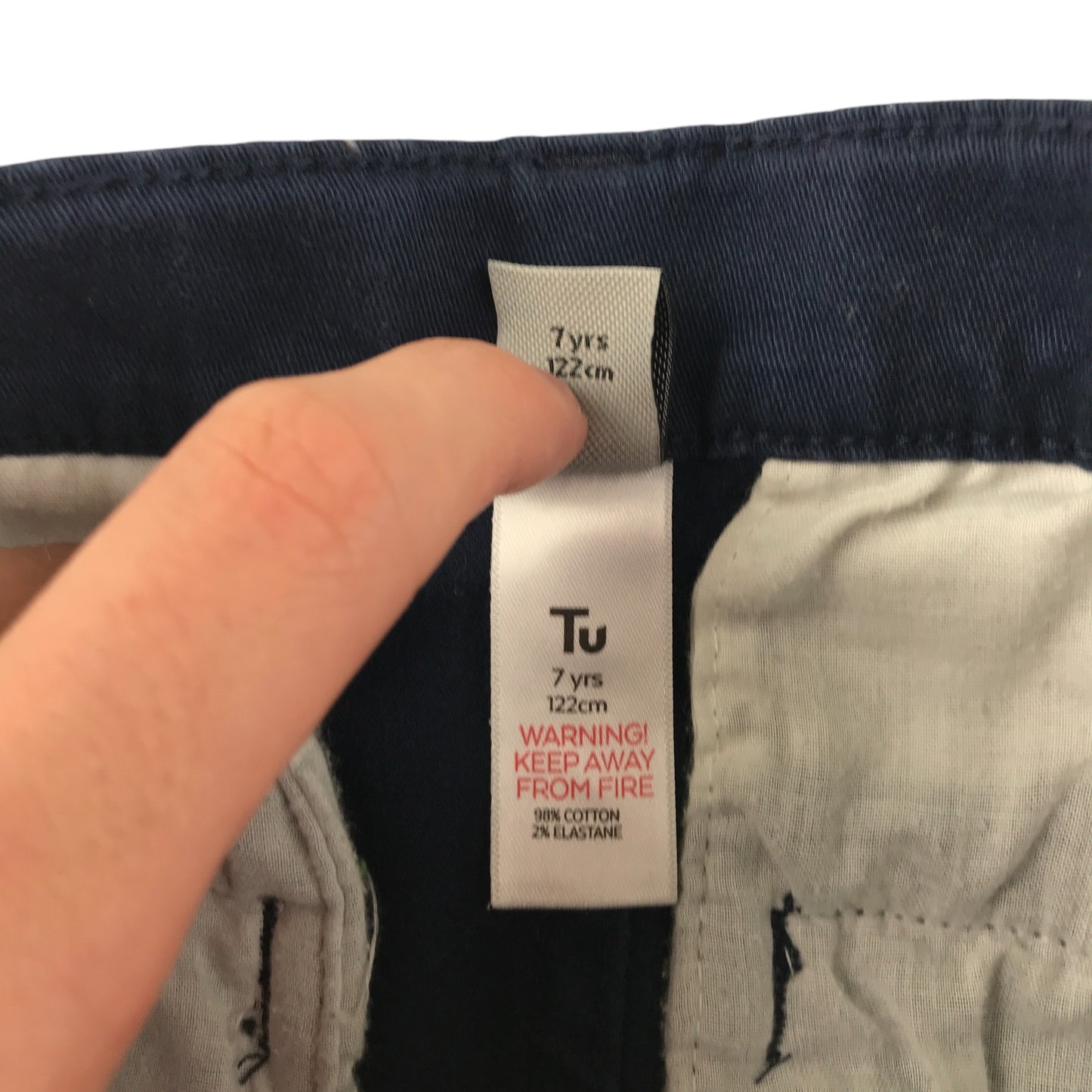 Tu trousers 6-7 years navy plain chino style adjustable waist