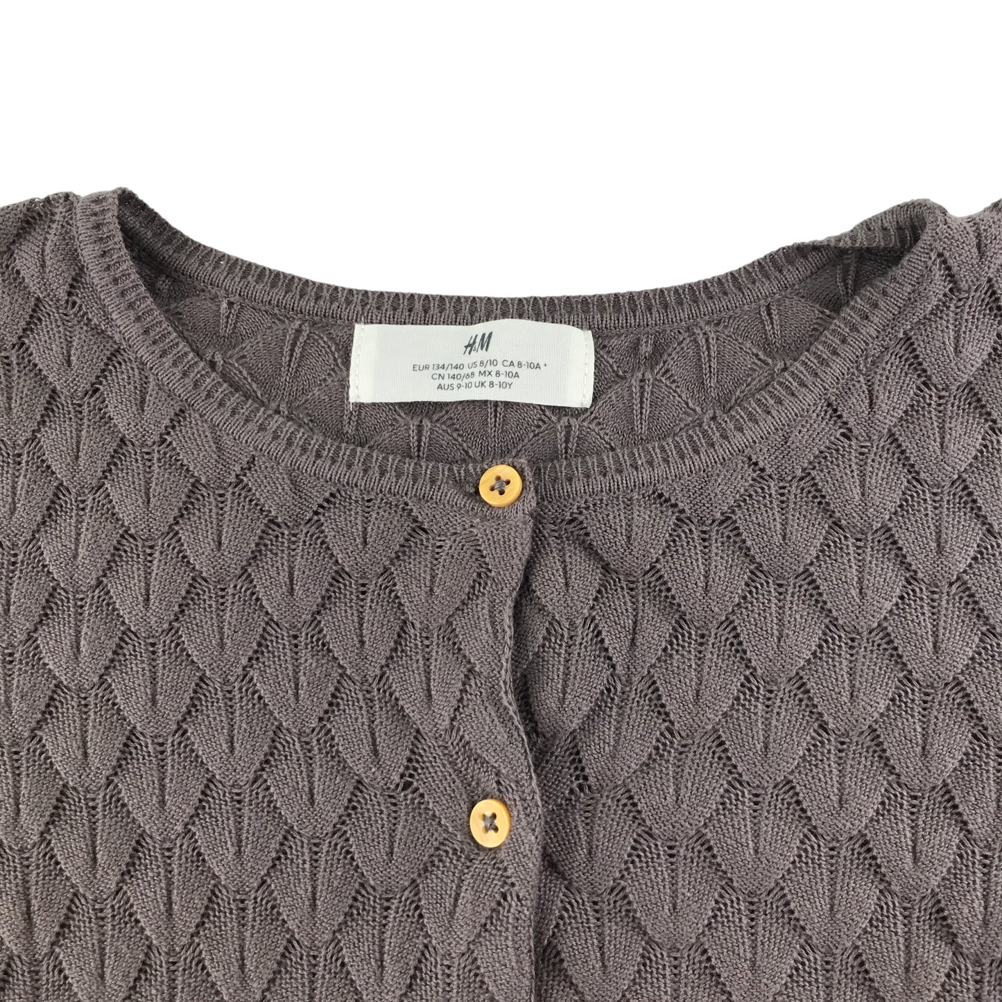 H&M Cardigan 8-9 Years Brown Button Up Cotton Knit