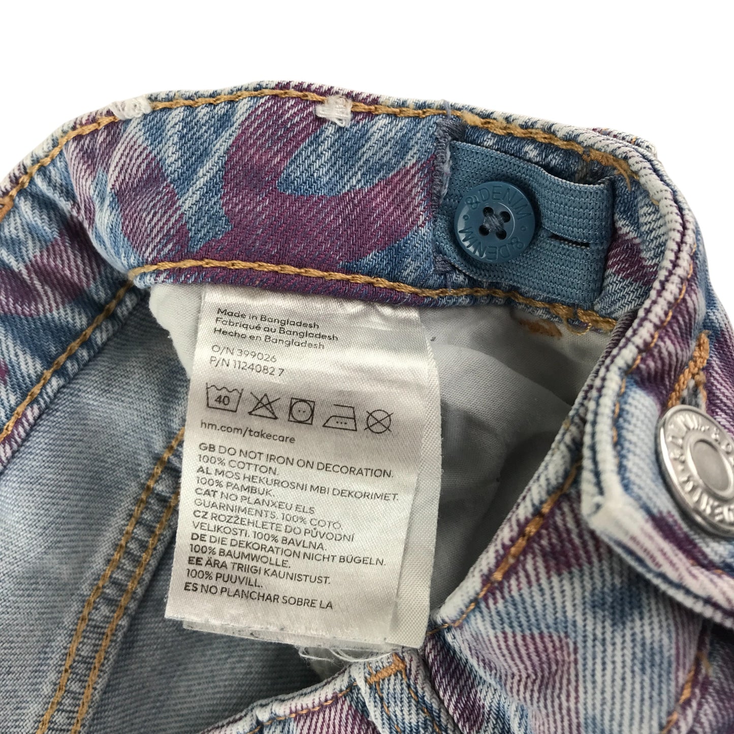 H&M x Keith Haring jean 11-12 year blue with pink graphic design and embroidered love heart patch cotton