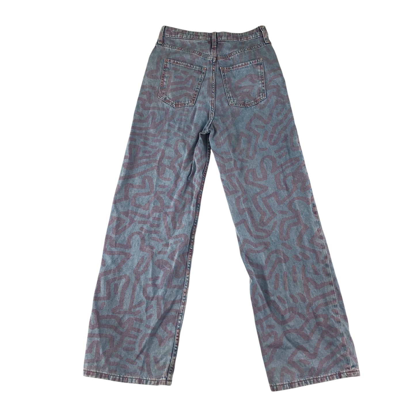 H&M x Keith Haring jean 11-12 year blue with pink graphic design and embroidered love heart patch cotton