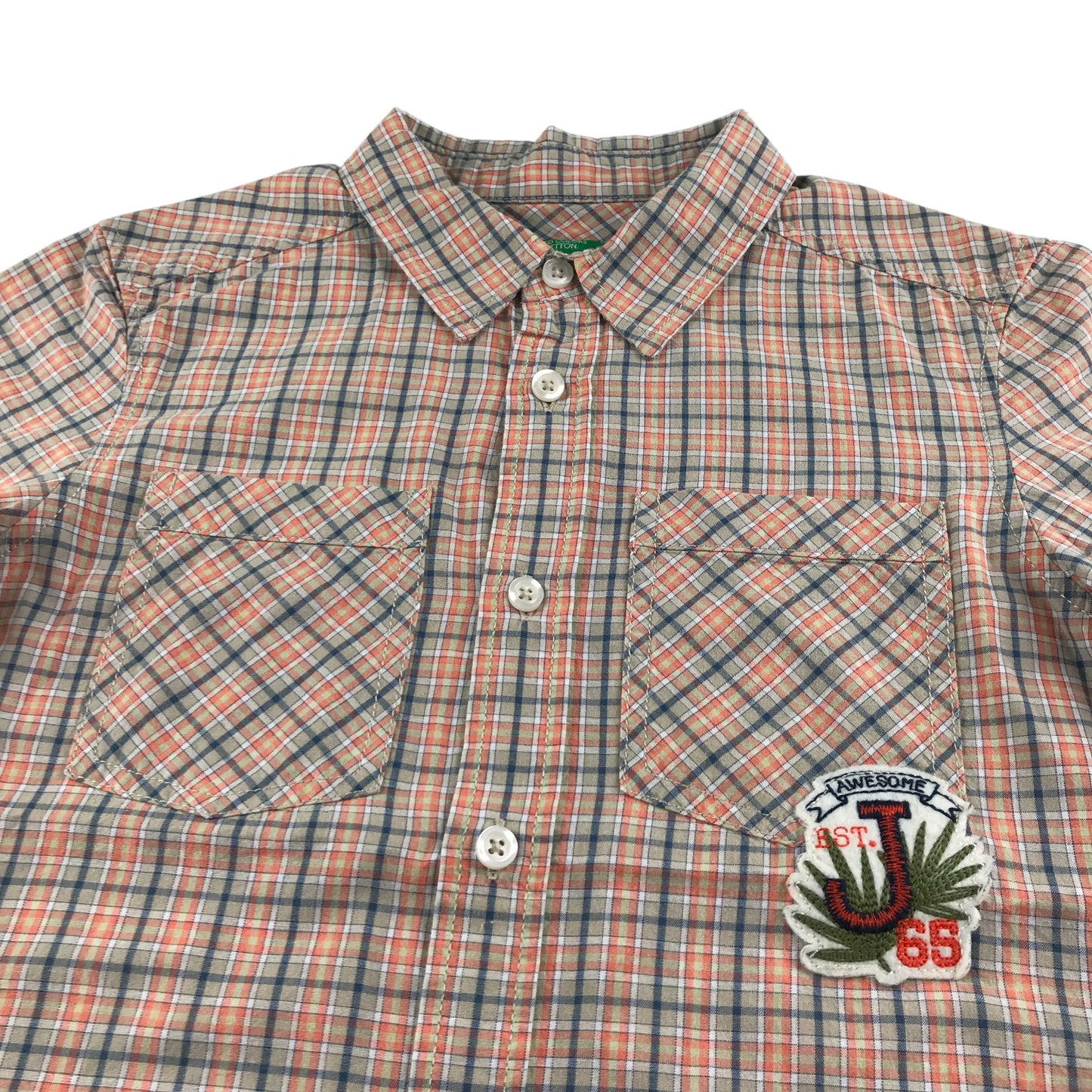 Benetton shirt 8-9 years orange checked with patches