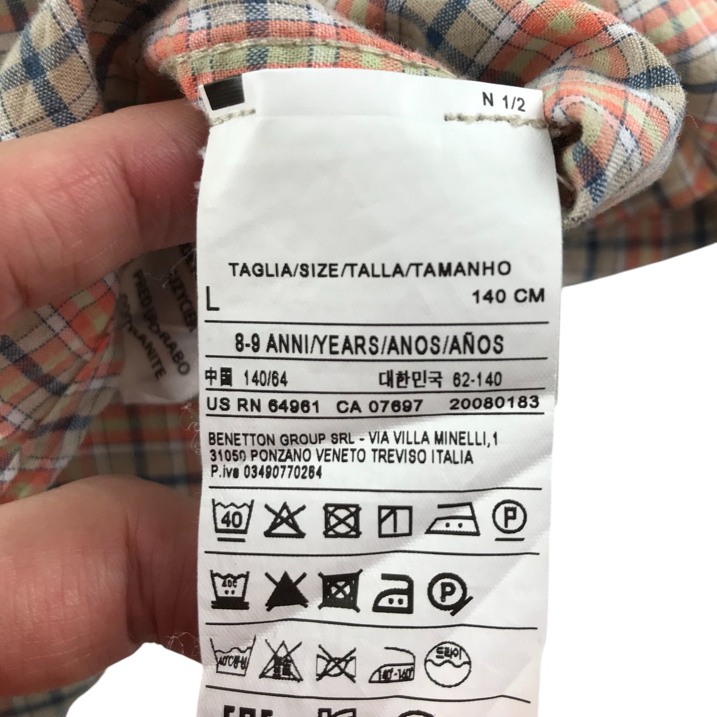 Benetton shirt 8-9 years orange checked with patches