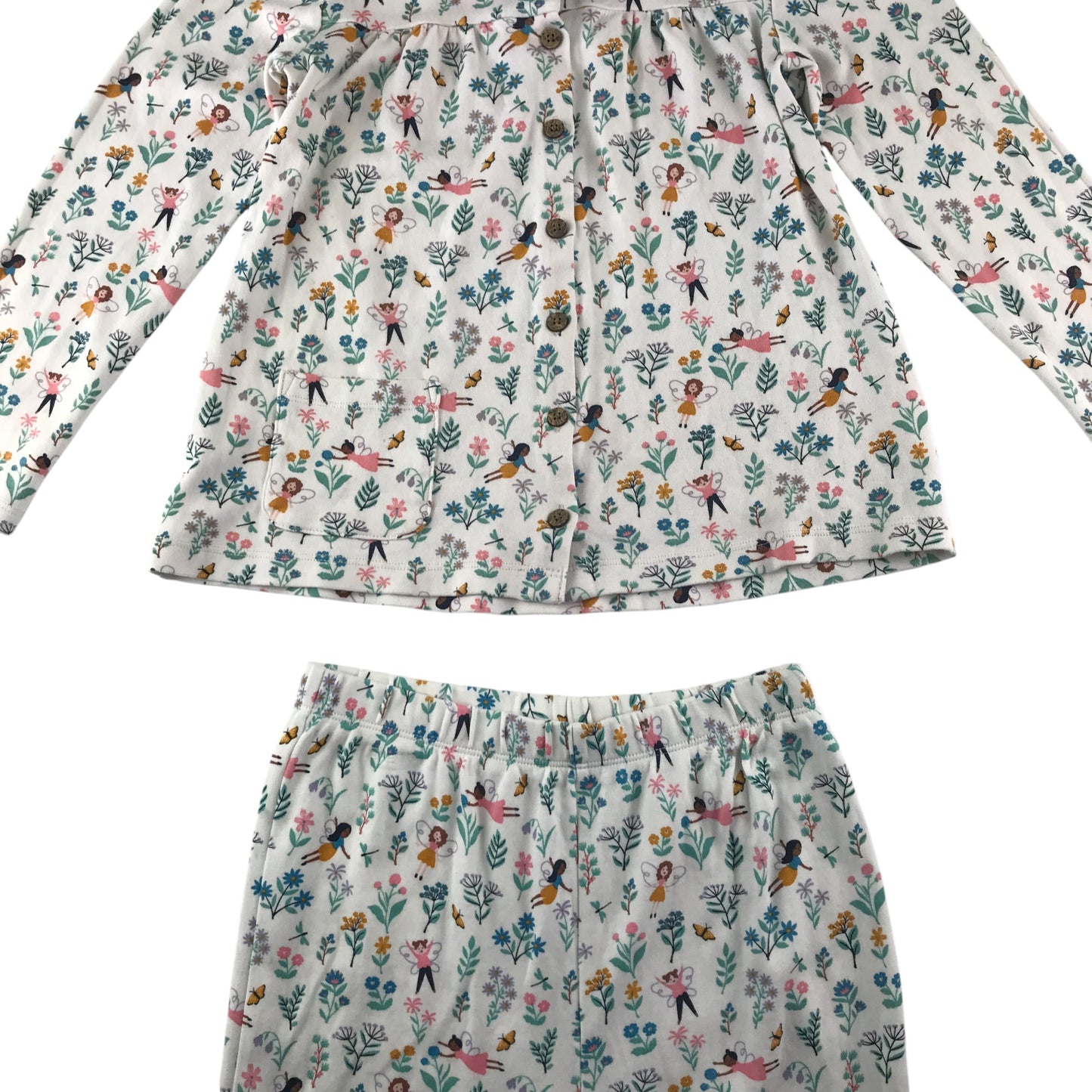 Frugi pyjama set 8-9 years white floral and fairy print cotton