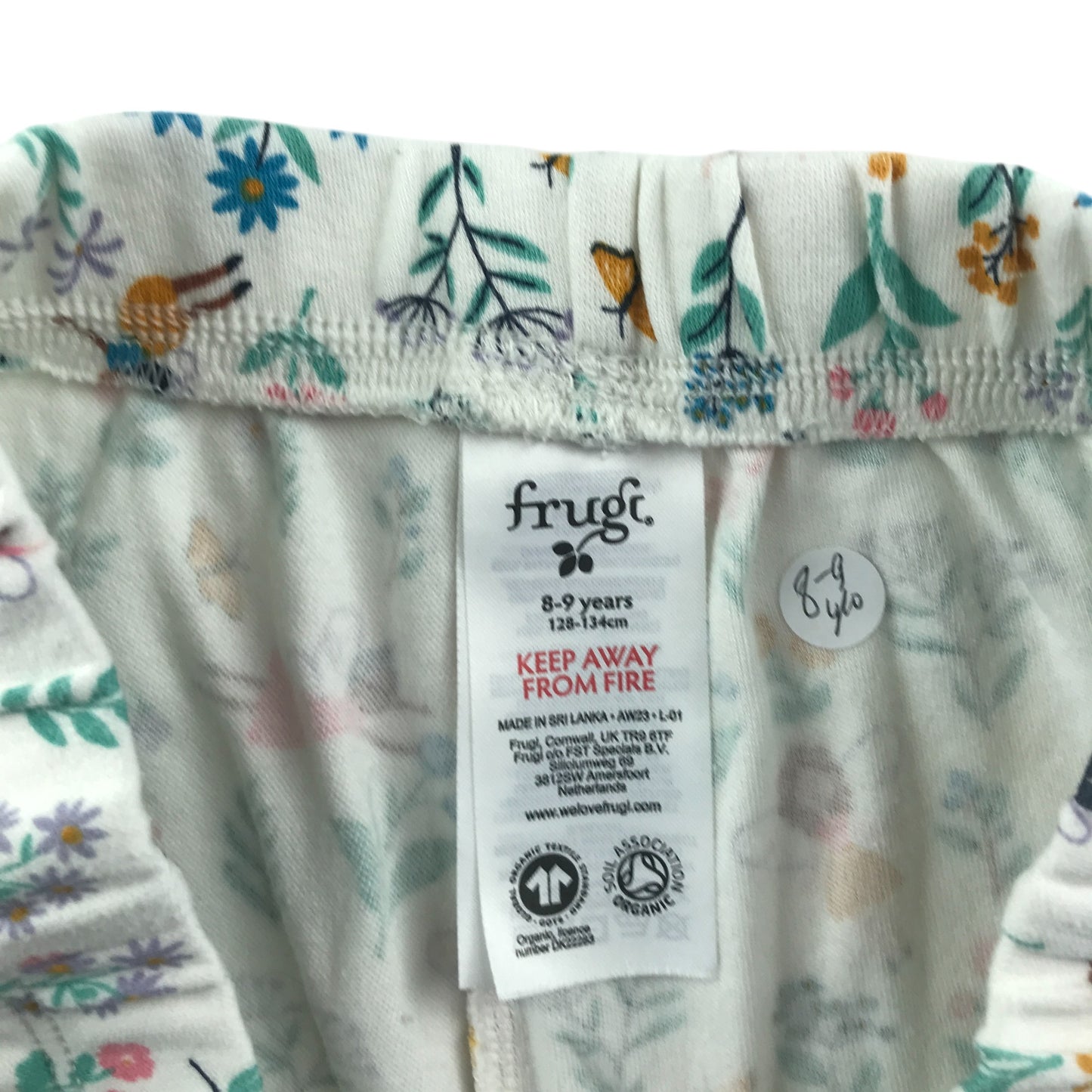 Frugi pyjama set 8-9 years white floral and fairy print cotton