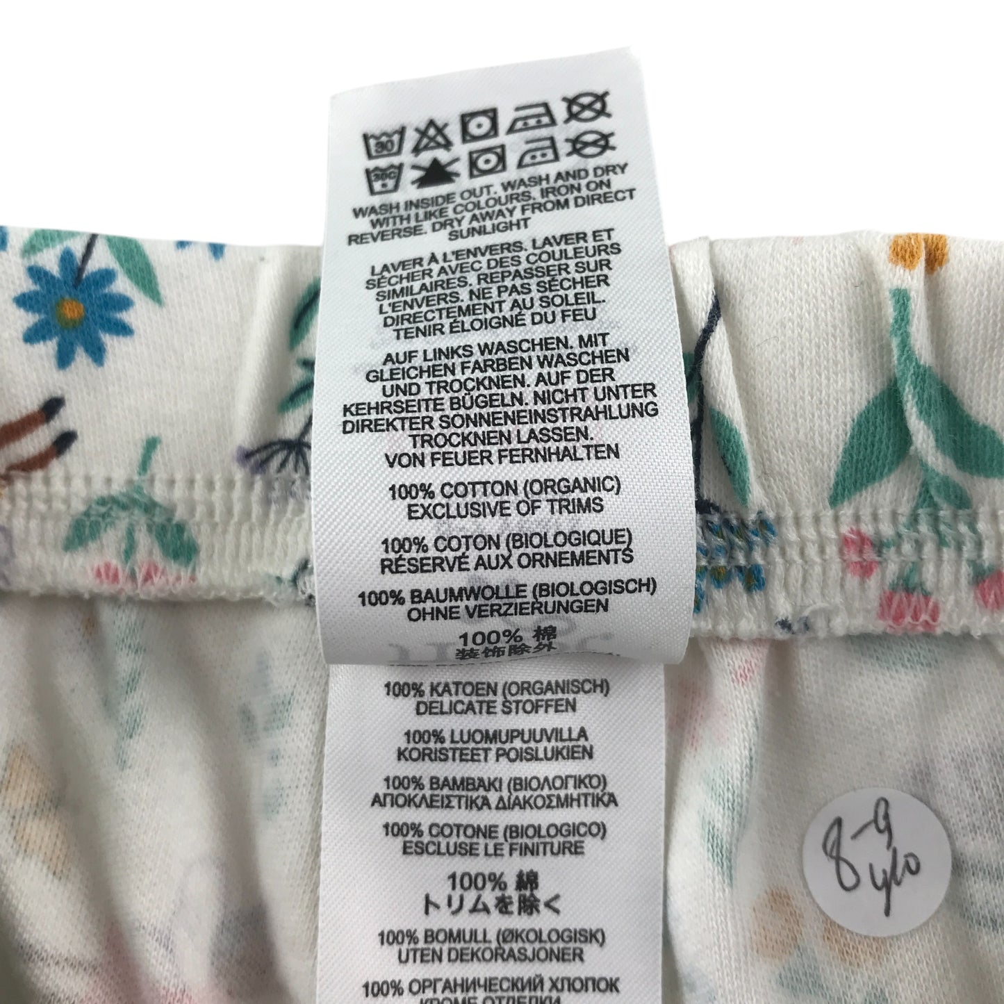 Frugi pyjama set 8-9 years white floral and fairy print cotton