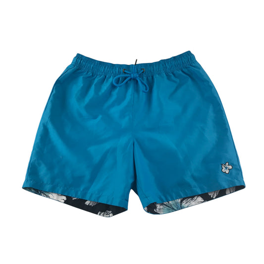 Easy swim trunks men's S blue and floral reversible