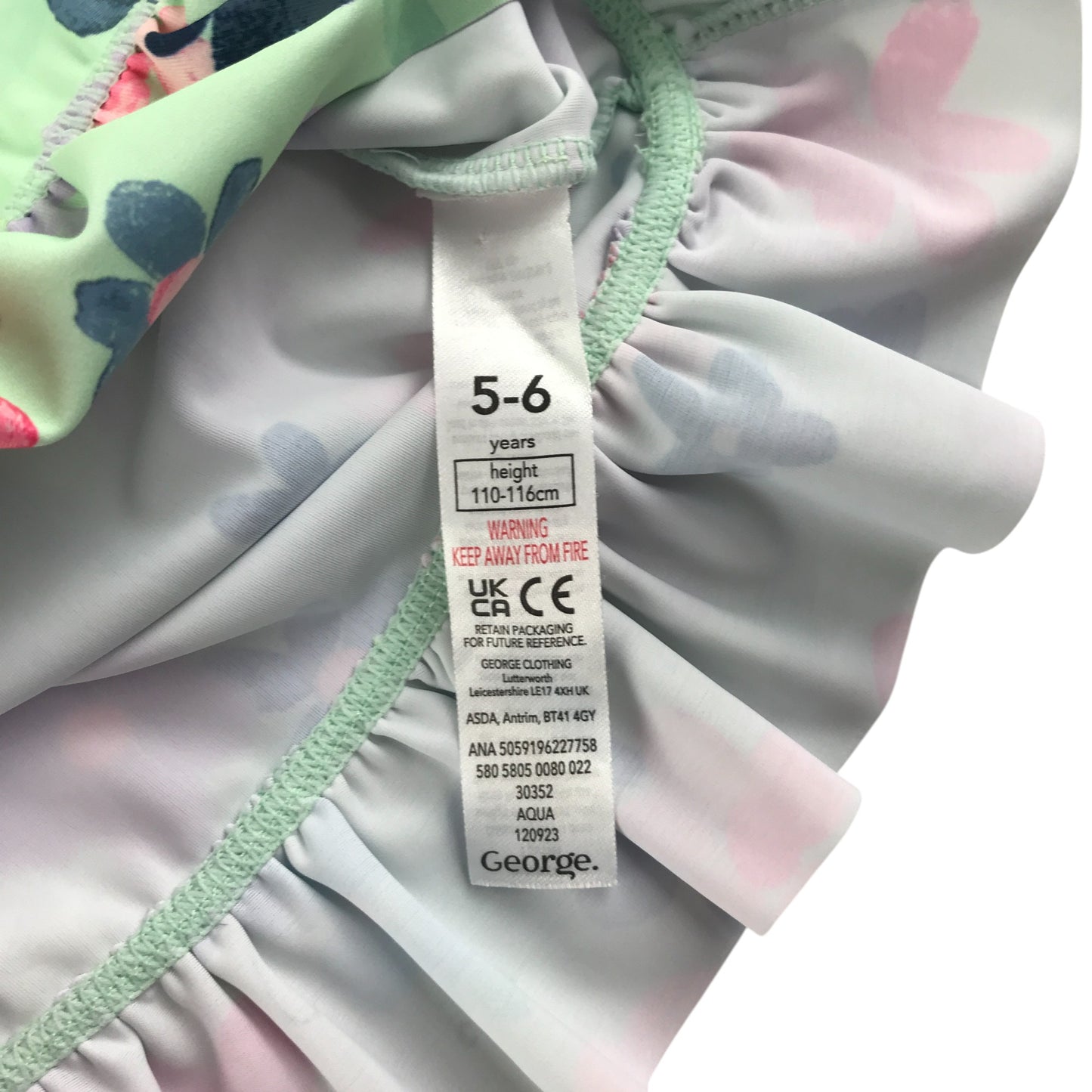 George swim set 5-6 years mint floral print frilled hem rash uv