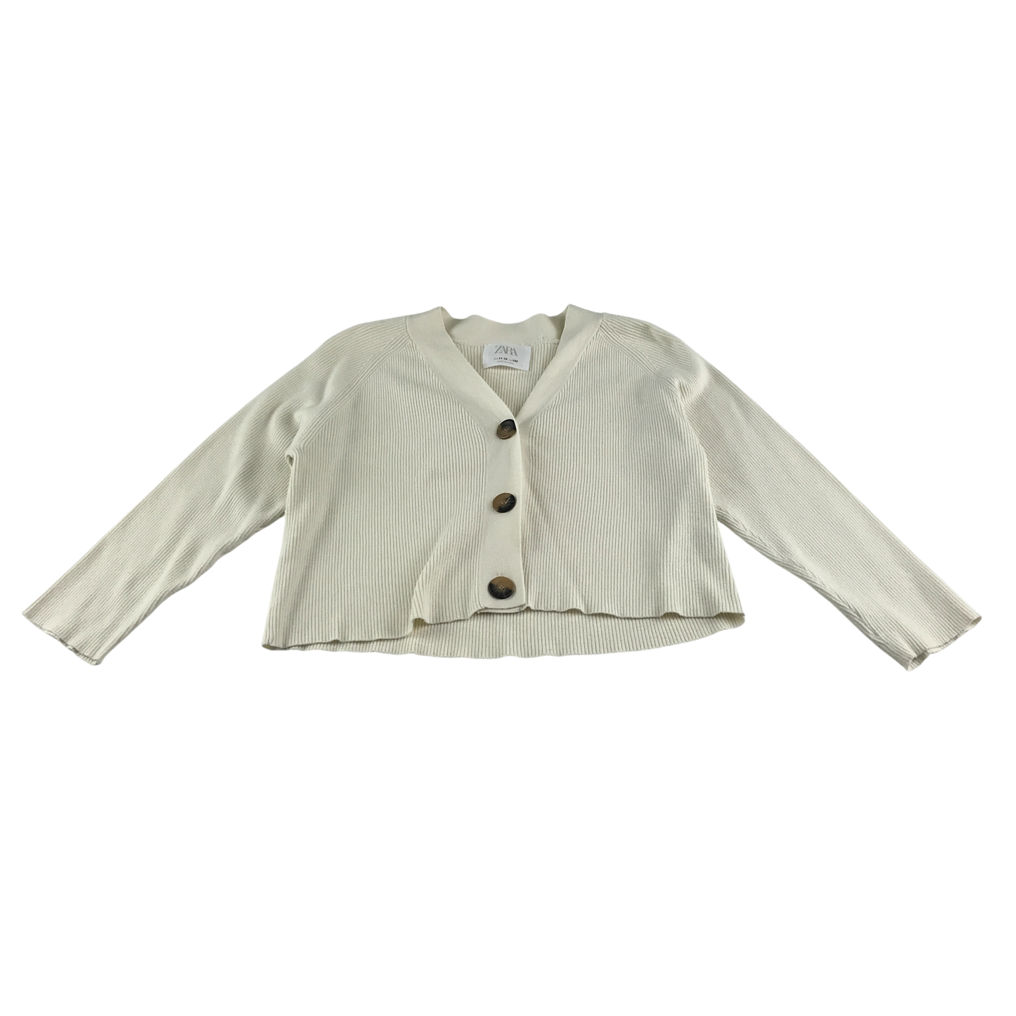 Zara Cardigan 11-12 Years Cream Button Up Rib Knit