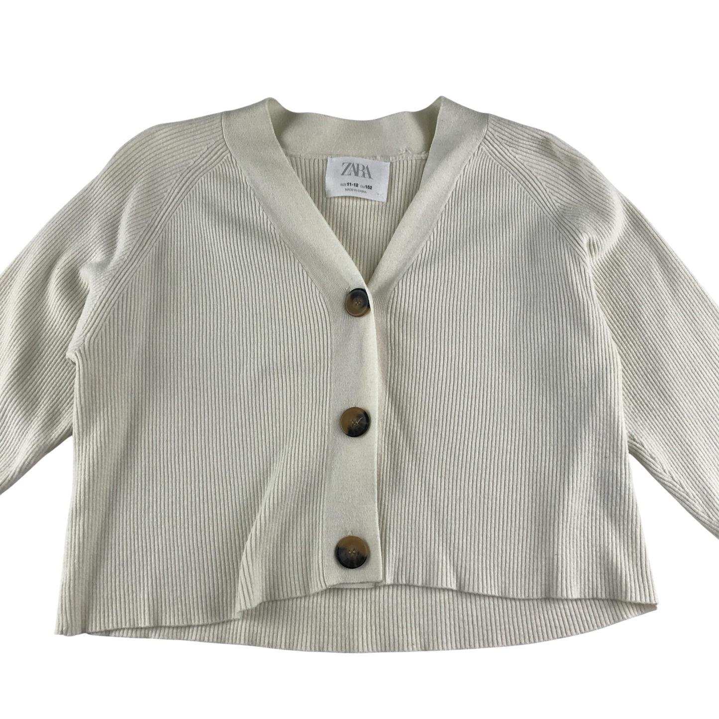 Zara Cardigan 11-12 Years Cream Button Up Rib Knit