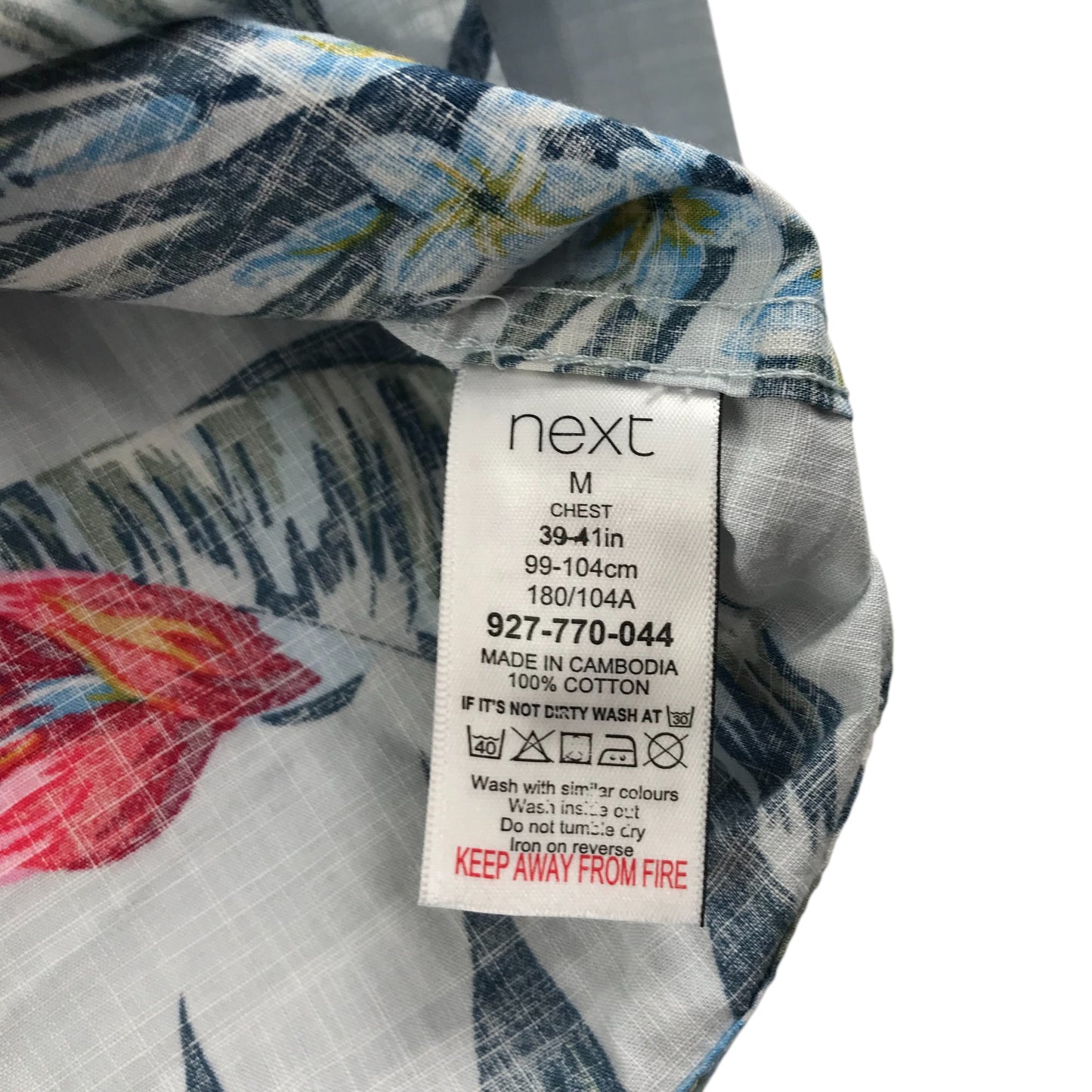 Next shirt men's M years blue floral design cotton