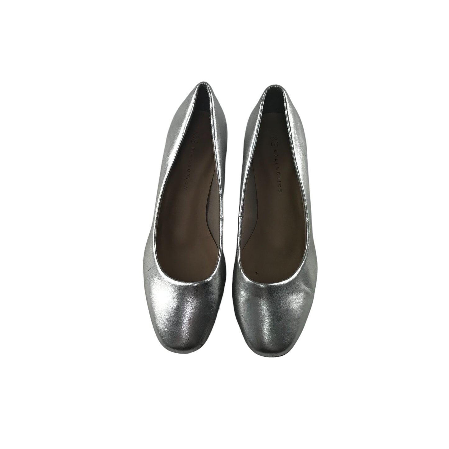 M&S Insolia Low Heel Shoes Shoe Size 5.5 Silver Shiny Hunky Heel