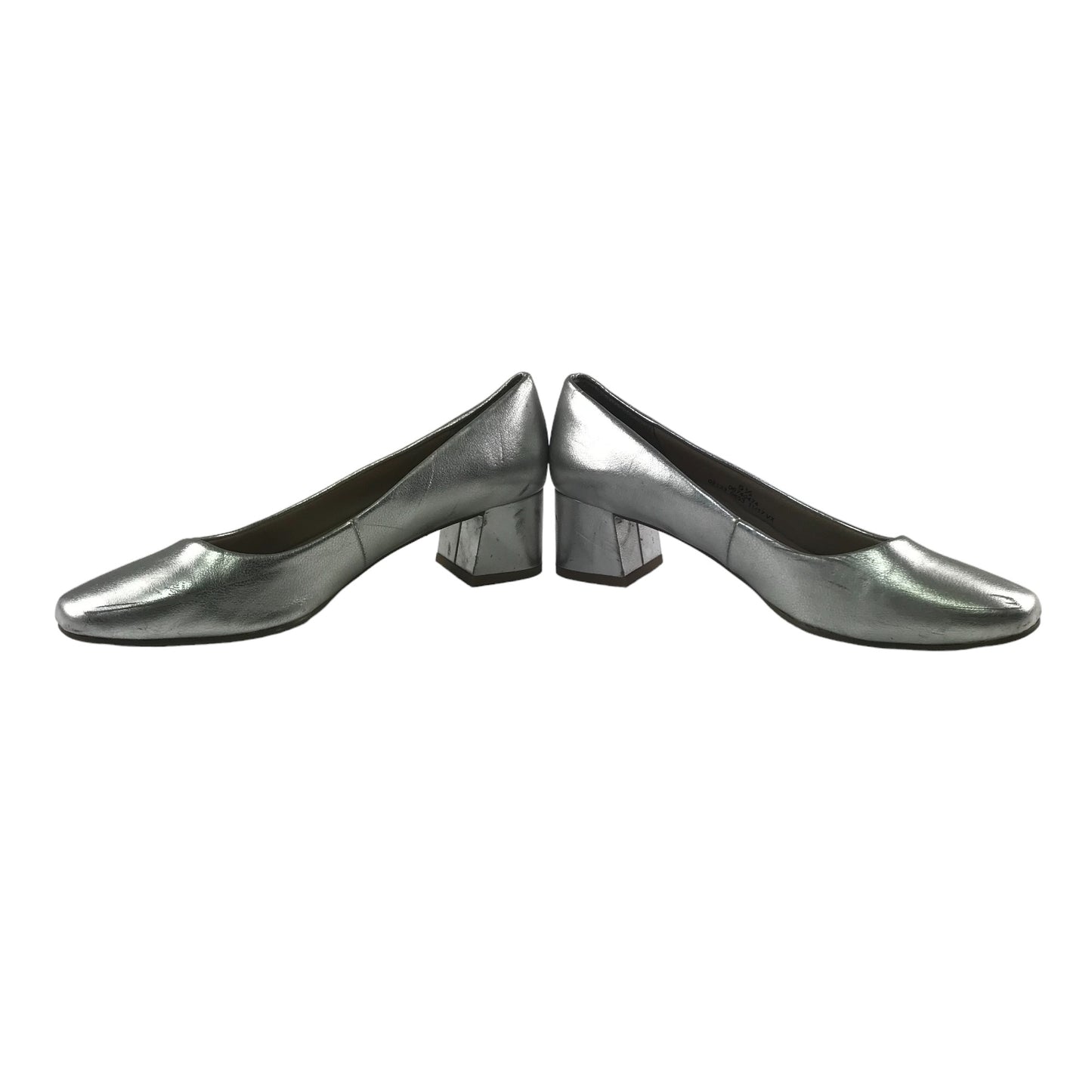 M&S Insolia Low Heel Shoes Shoe Size 5.5 Silver Shiny Hunky Heel