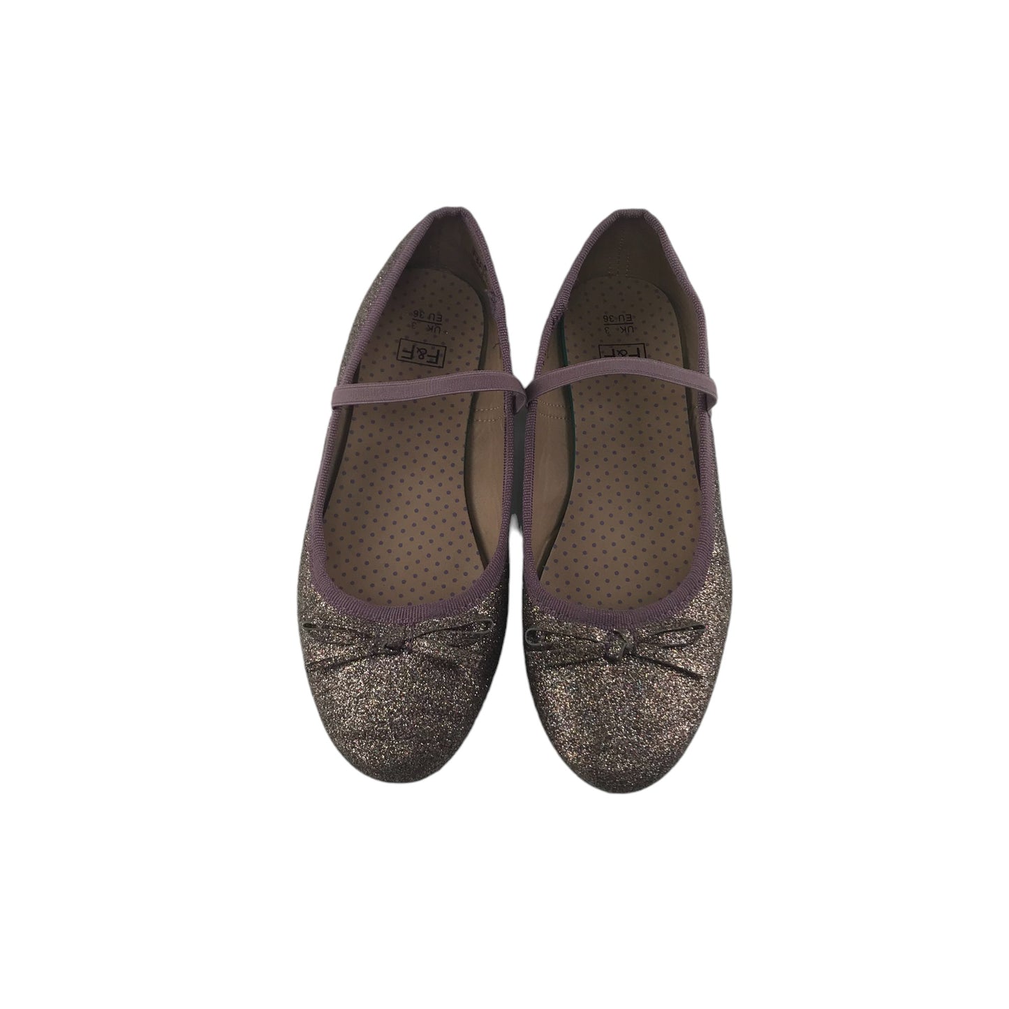 F&F Ballerinas Shoe Size 3 Pink Glittery with Elasticated Bar