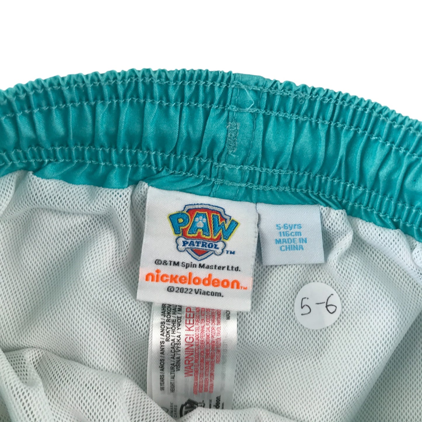 Primark swim trunks 5-6 years blue and green paw patrol Nickelodeon