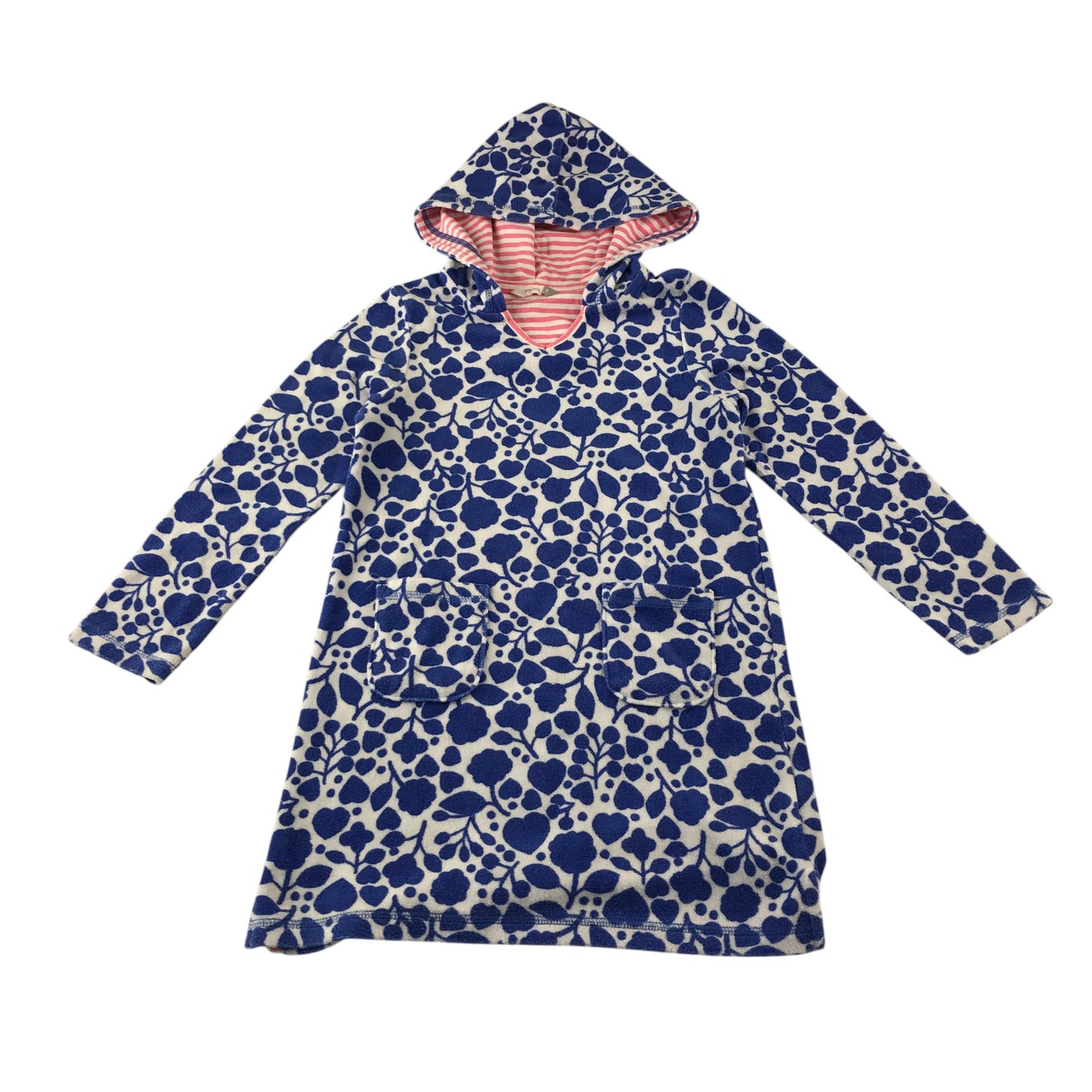 John Lewis towel hoodie 7-8 years blue floral terry cloth design print