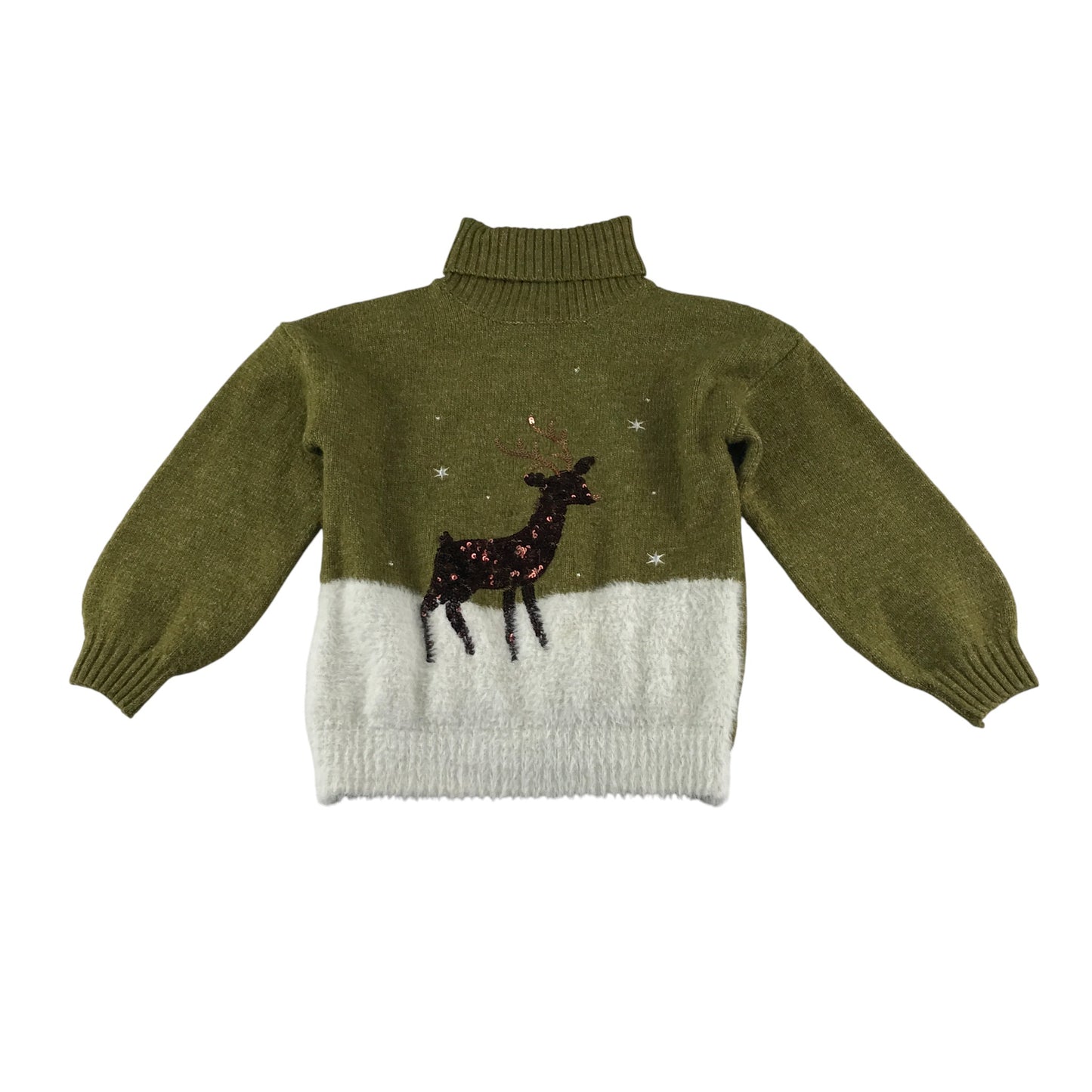 Tu Jumper 5-6 years green and white two tone with sequin deer festive