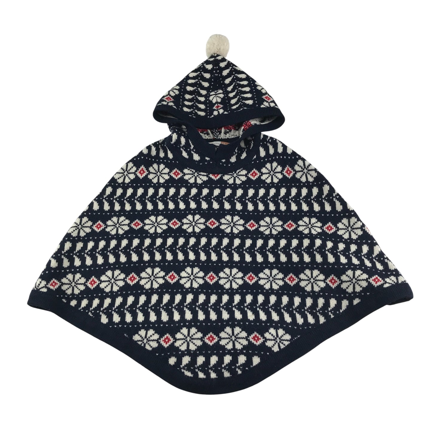 John Lewis Poncho Jumper 5-6 years navy with white winter snowflake pattern