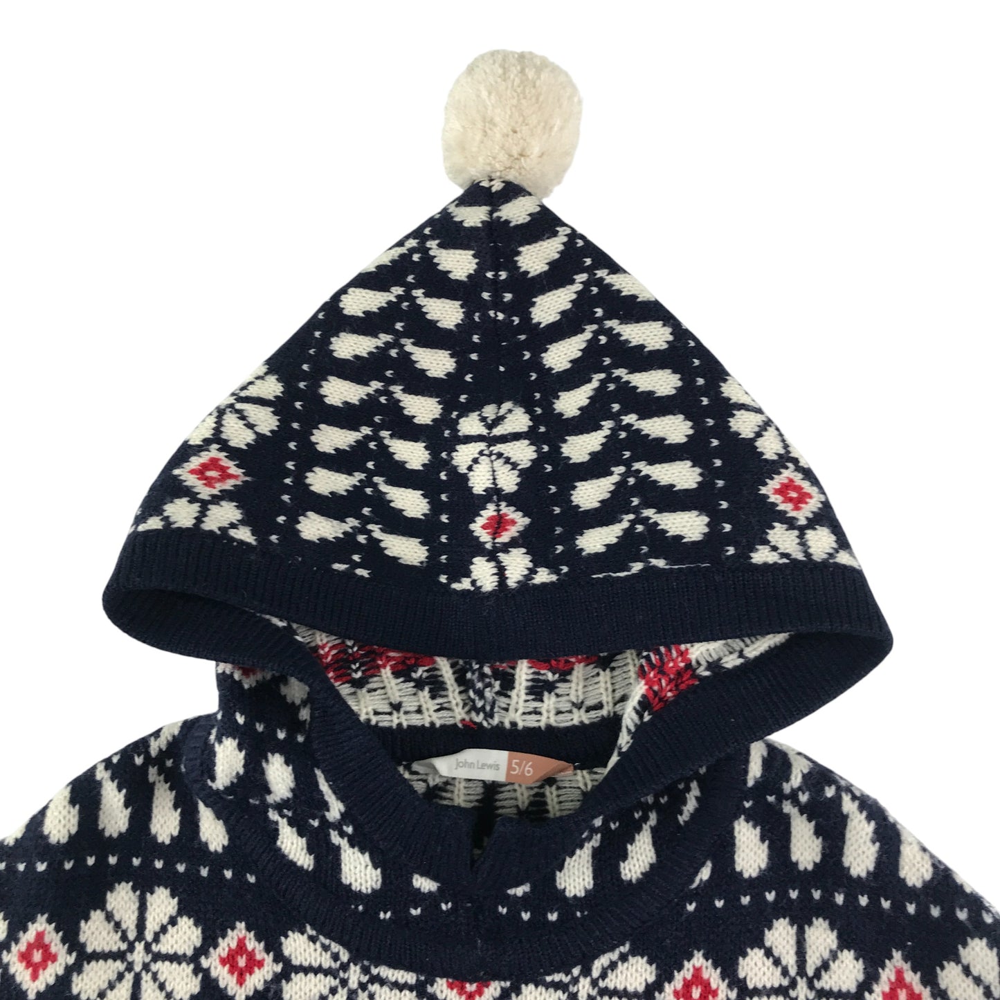 John Lewis Poncho Jumper 5-6 years navy with white winter snowflake pattern