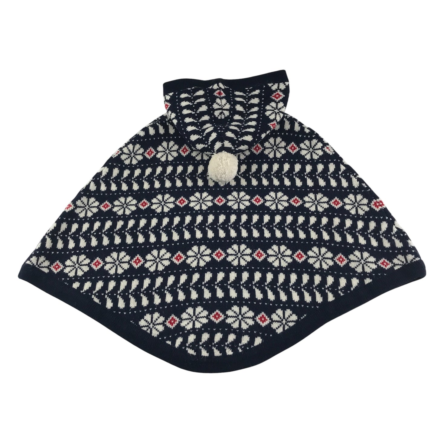 John Lewis Poncho Jumper 5-6 years navy with white winter snowflake pattern