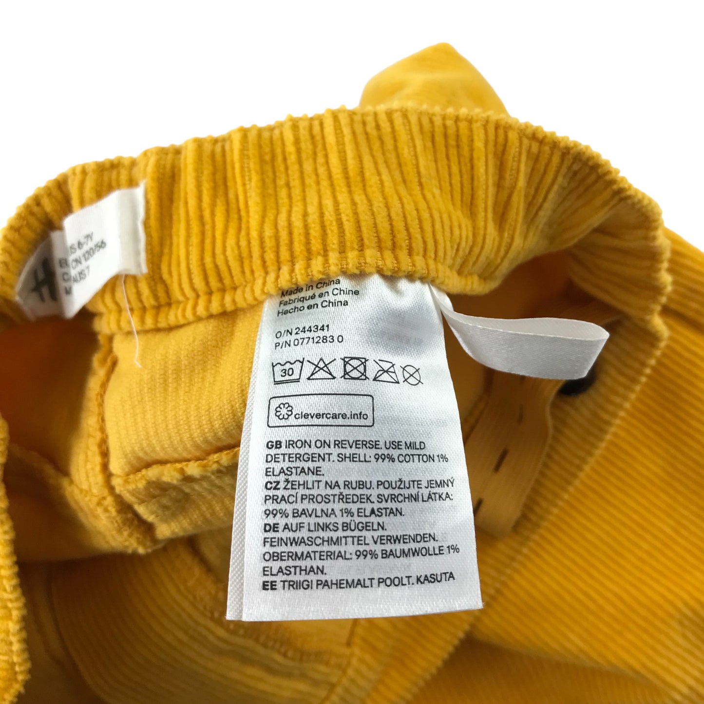 H&M Skirt Age 7 Mustard Yellow Corduroy