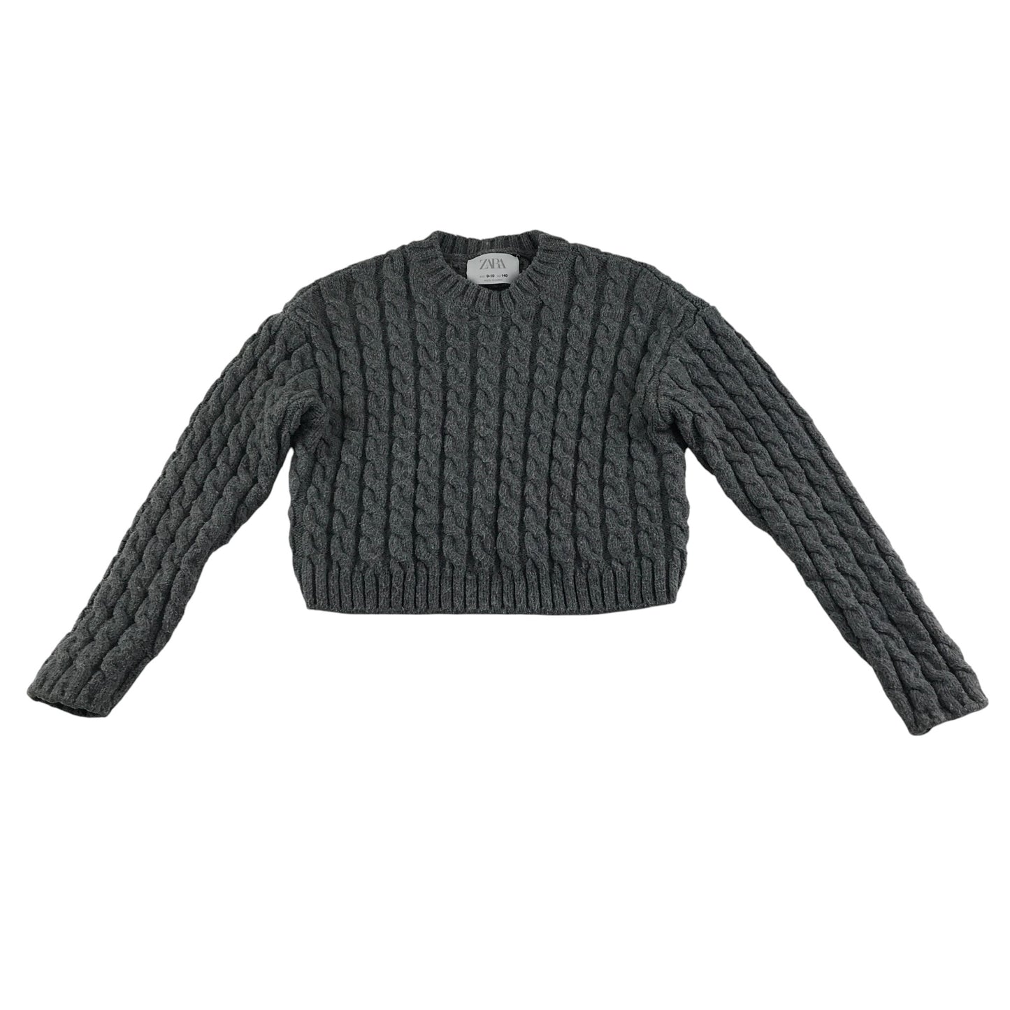Zara Jumper 9-10 years grey cable knitwear pattern cropped