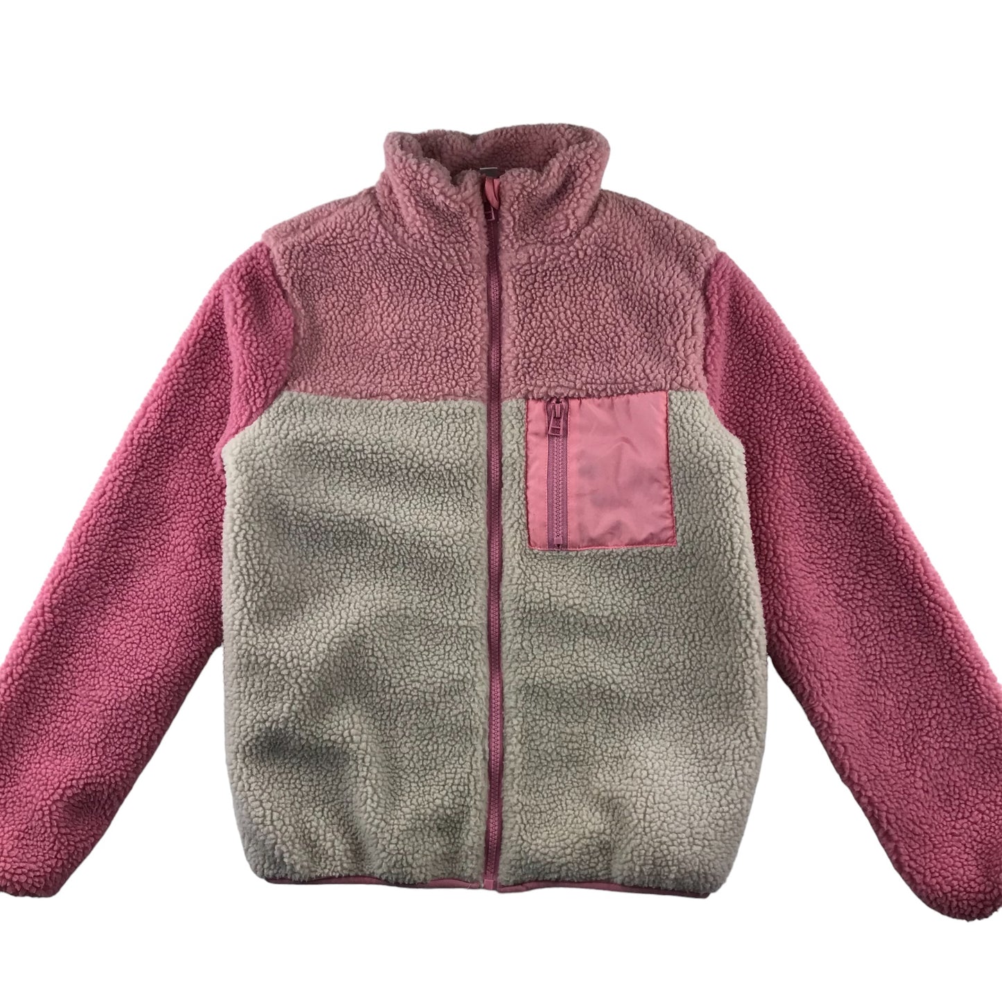 M&Co fleece 11-12 years pink and white long sleeve full zipper