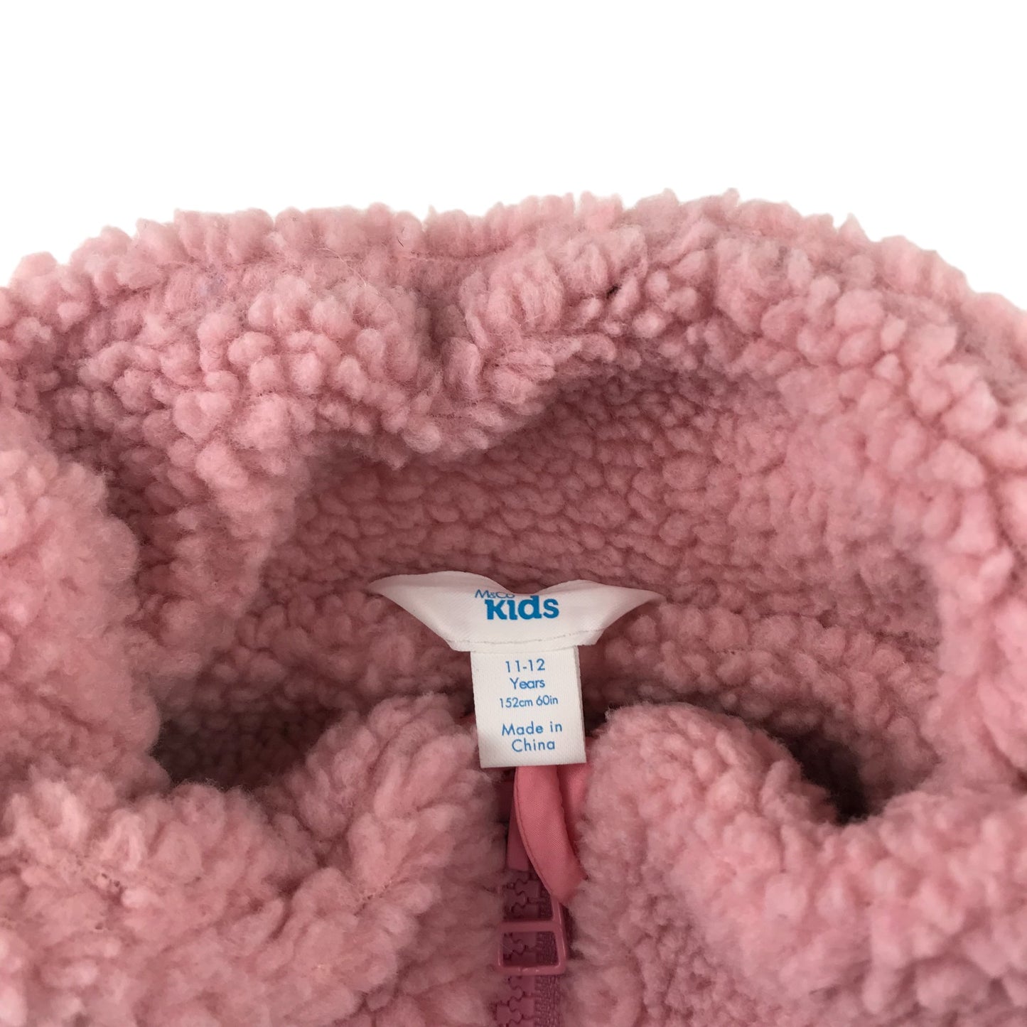 M&Co fleece 11-12 years pink and white long sleeve full zipper