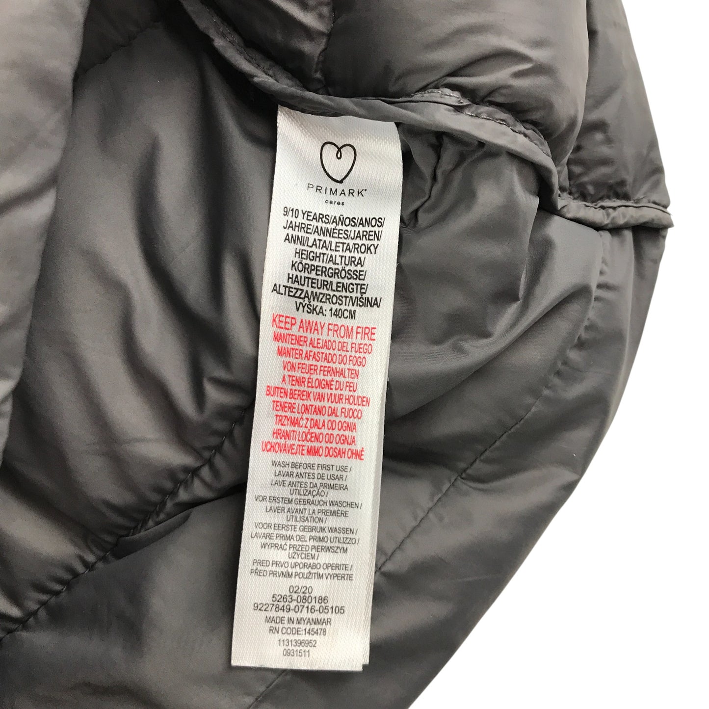 Primark jacket 9-10 years grey puffer jacket