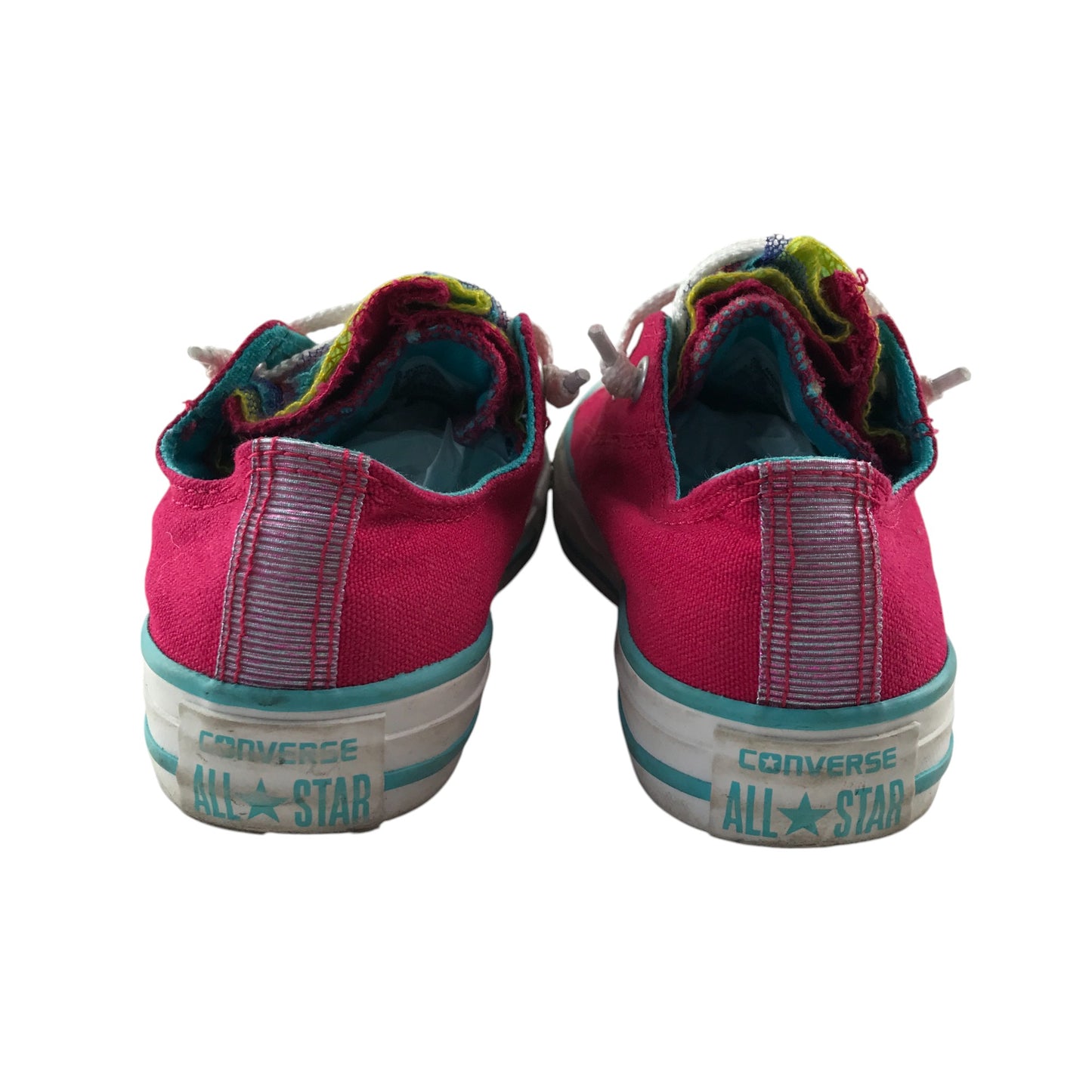 Converse trainers shoe size 12 junior fuchsia pink and multicolour low top with laces