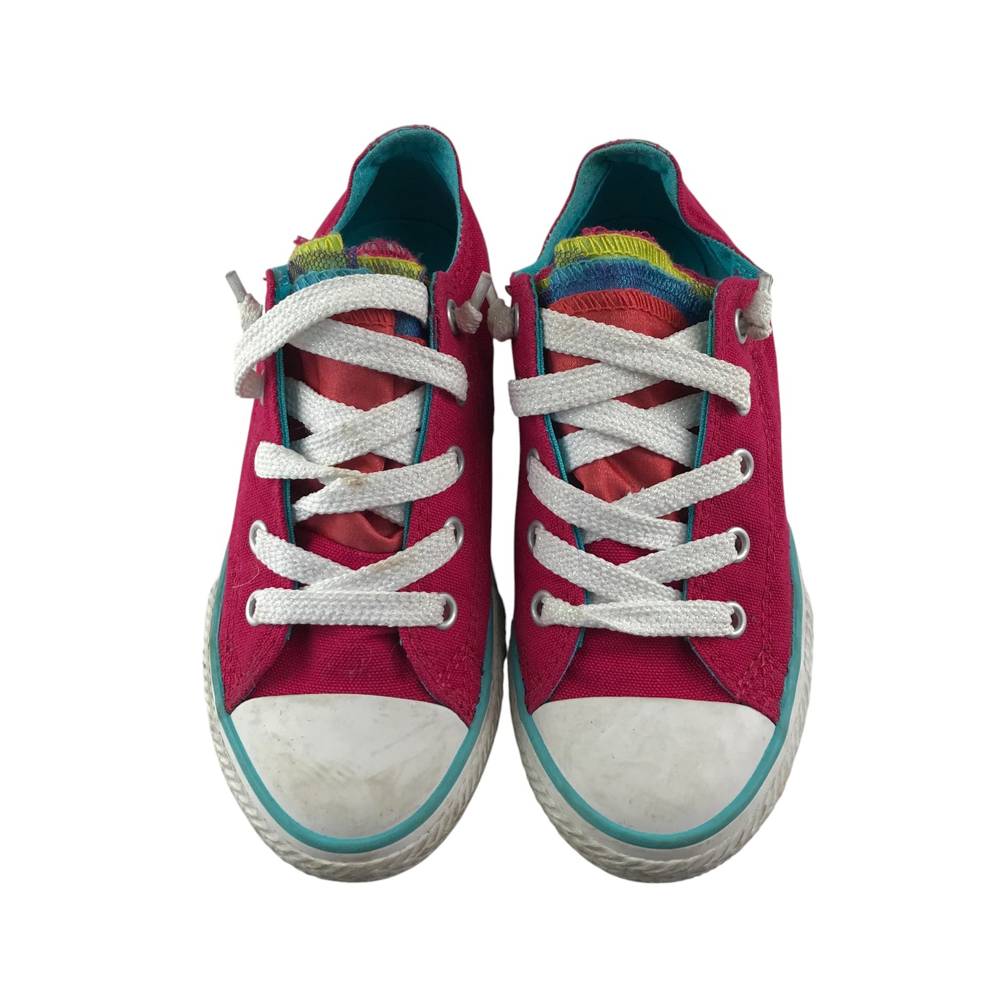 Converse trainers shoe size 12 junior fuchsia pink and multicolour low top with laces