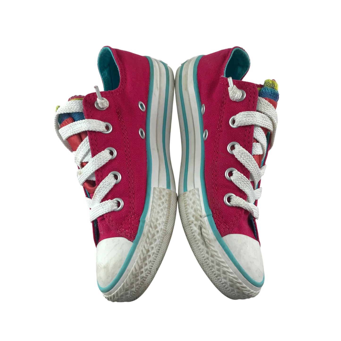 Converse trainers shoe size 12 junior fuchsia pink and multicolour low top with laces
