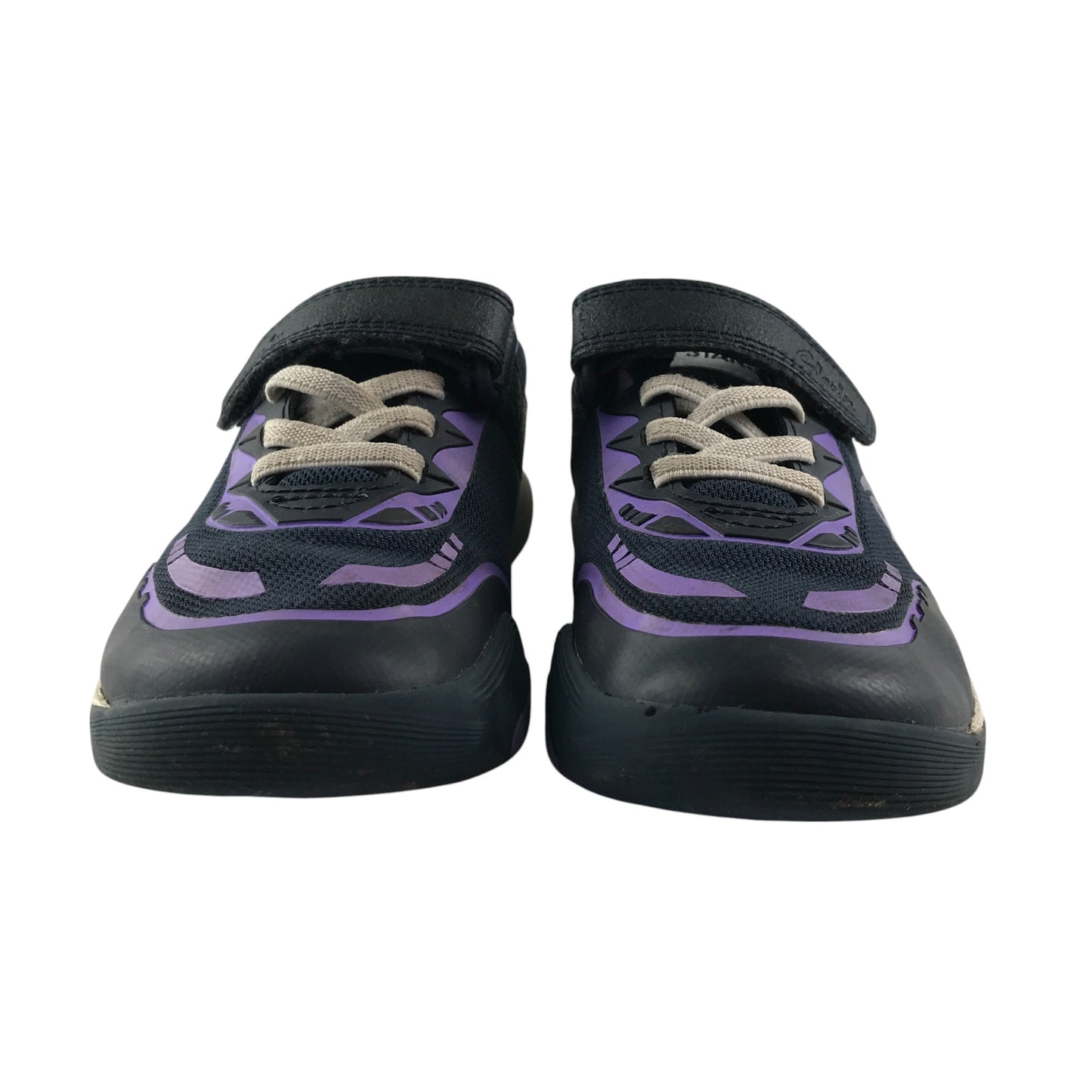 Clarks trainers shoe size 10.5 junior black and purple with laces and hook and loop strap