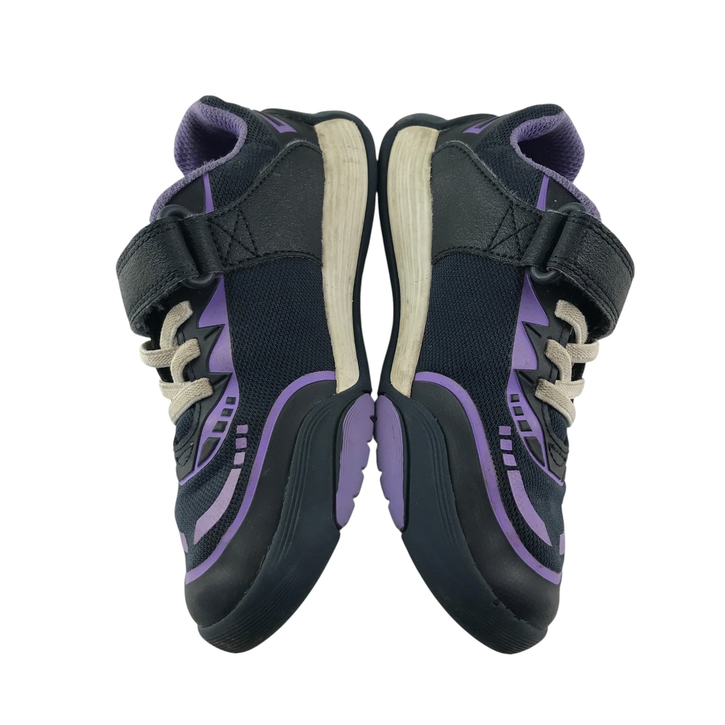Clarks trainers shoe size 10.5 junior black and purple with laces and hook and loop strap