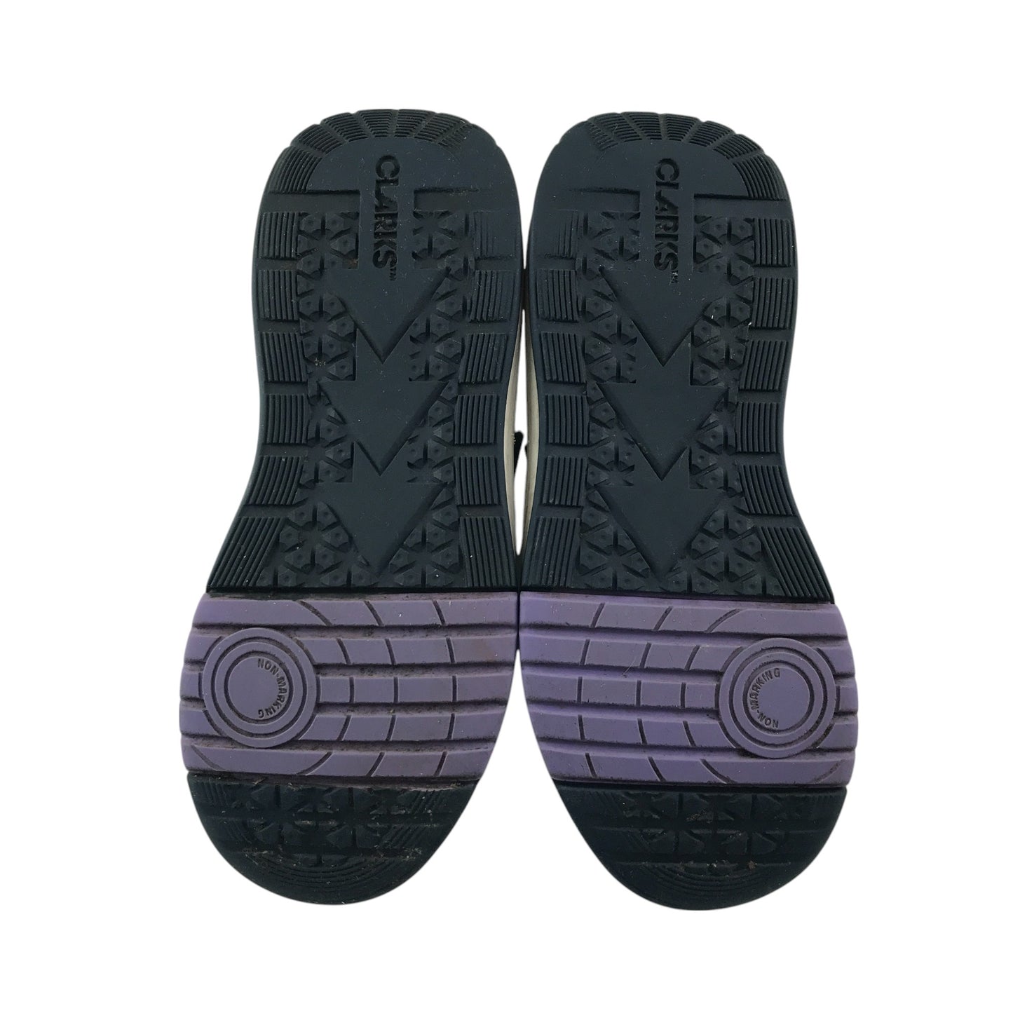 Clarks trainers shoe size 10.5 junior black and purple with laces and hook and loop strap