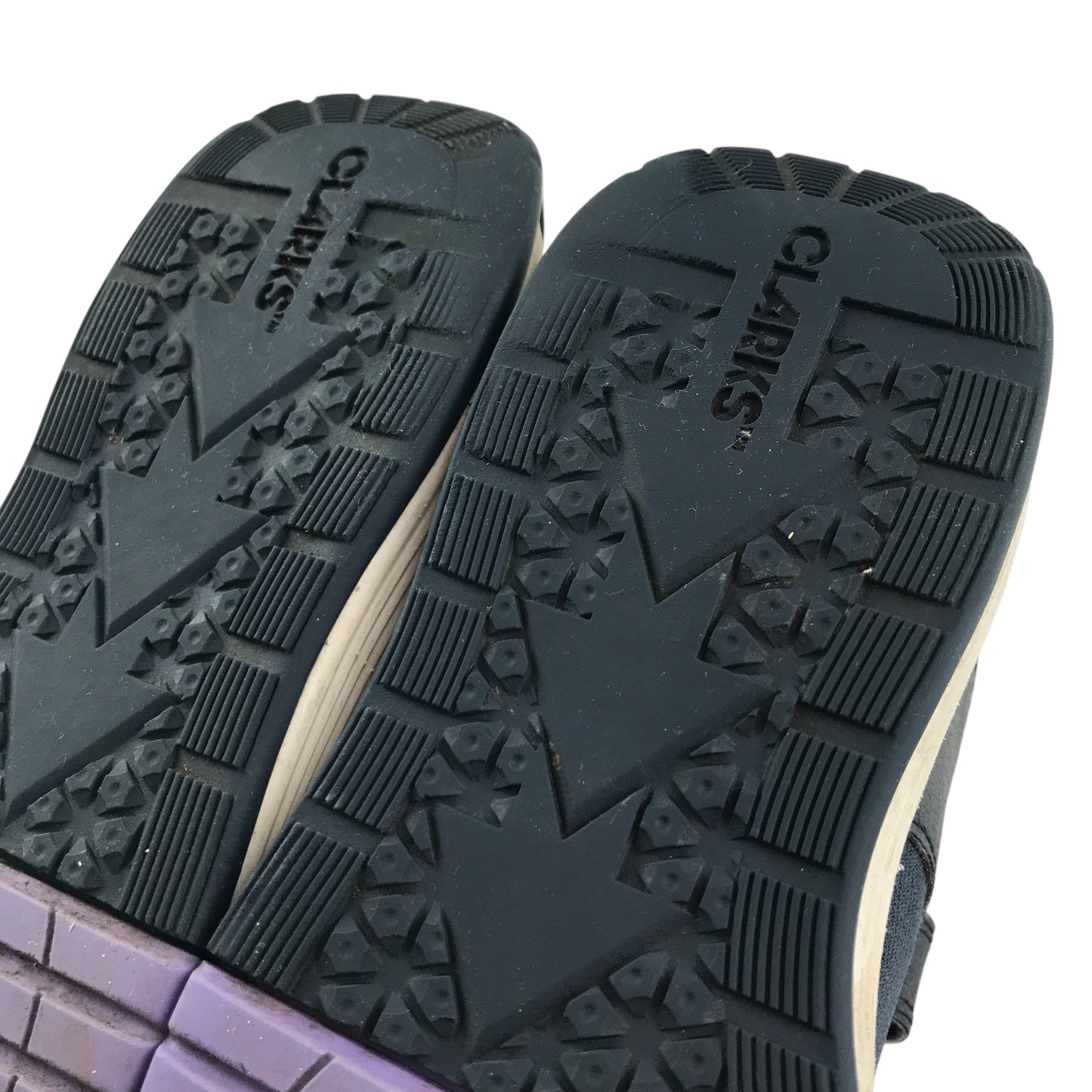 Clarks trainers shoe size 10.5 junior black and purple with laces and hook and loop strap