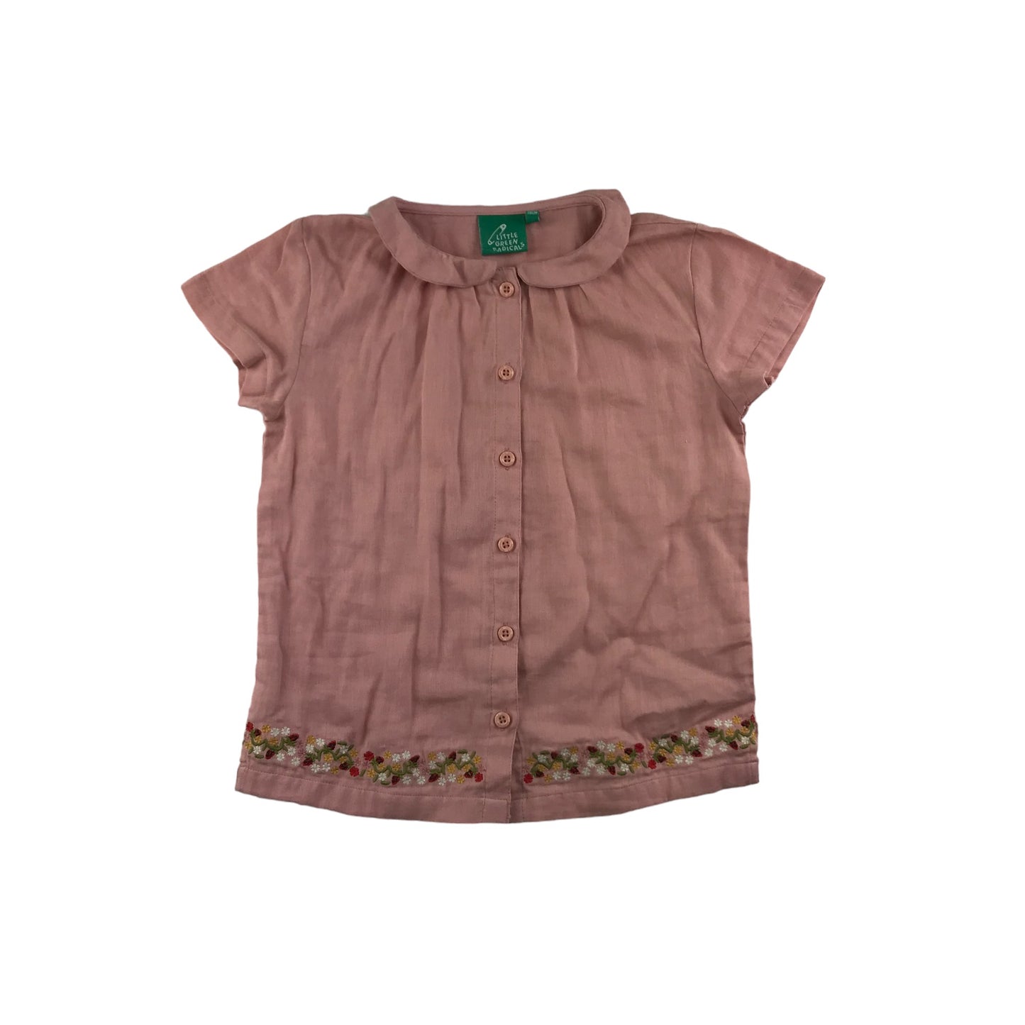 Little Green Radicals Blouse Age 5 Vintage Pink Short Sleeve Button Up Cotton