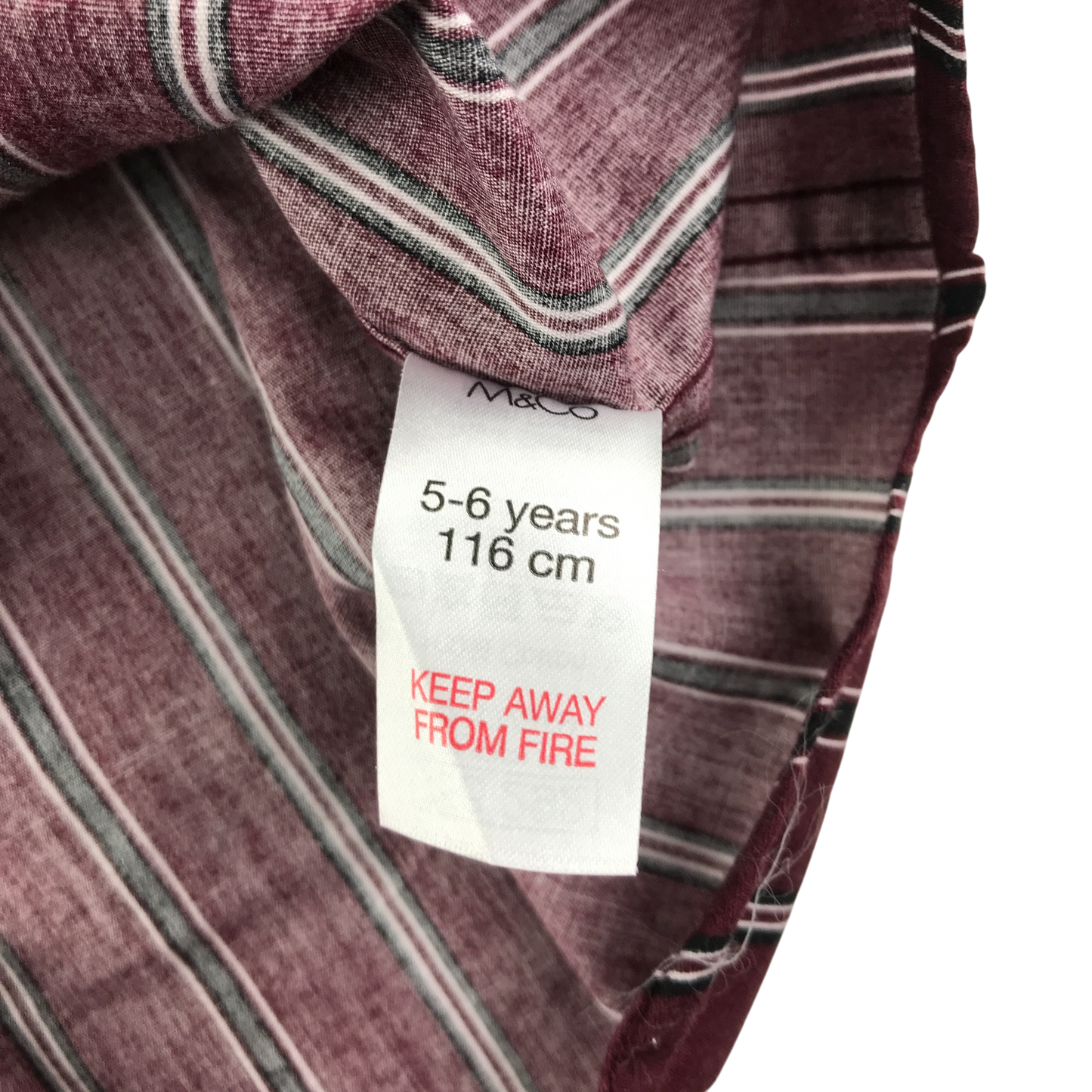 M&Co Shirt 5-6 Years Burgundy Stripe Cotton