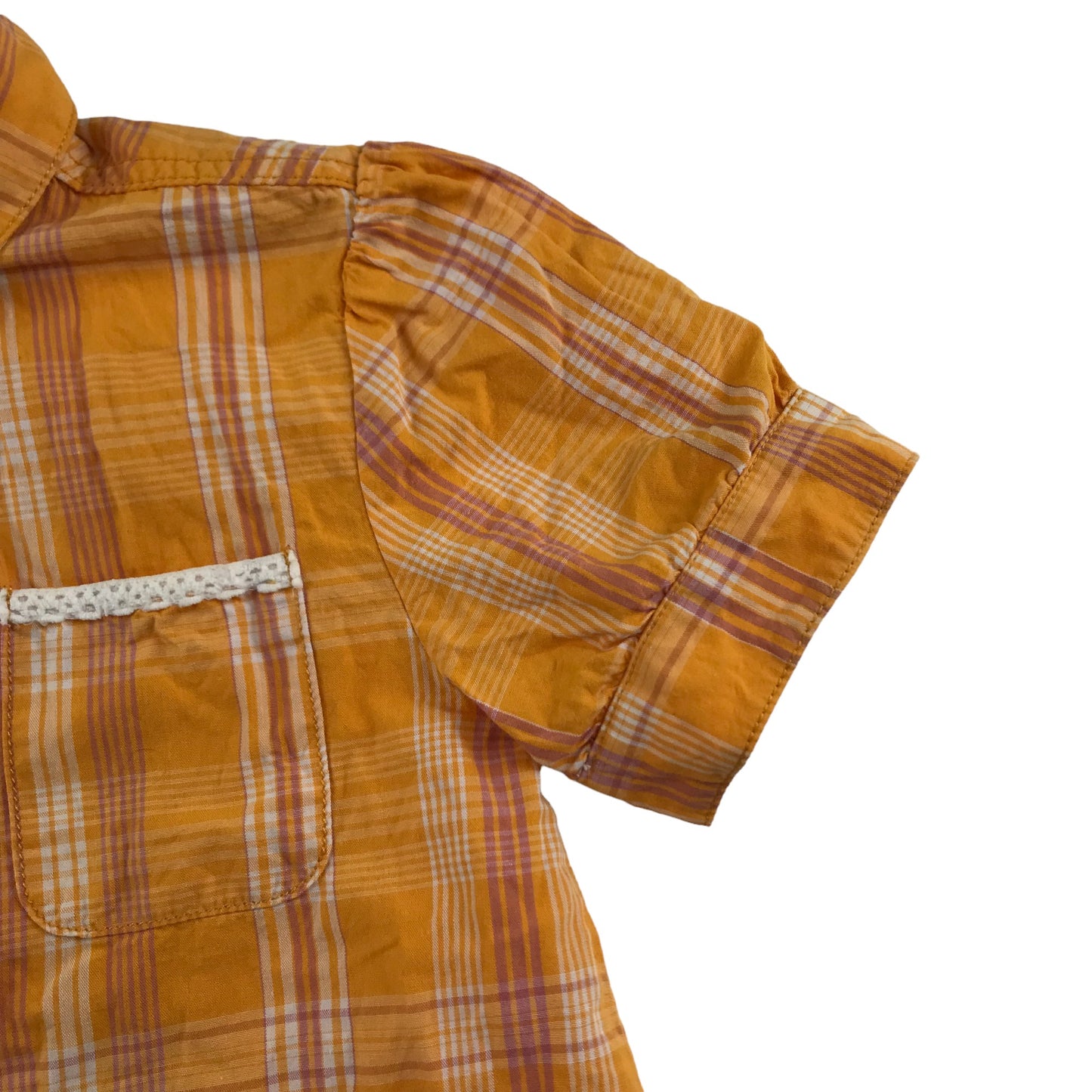 SoulCal Shirt Age 6 Orangey Yellow Checked Short Sleeve Blouse Cotton