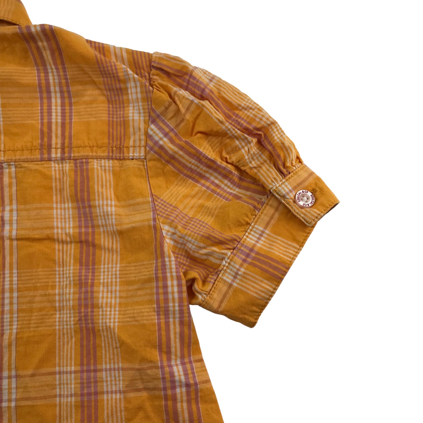 SoulCal Shirt Age 6 Orangey Yellow Checked Short Sleeve Blouse Cotton