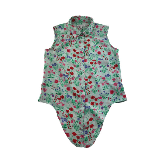 Bluezoo Top Age 11 Light Blue Floral Cropped Sleeveless Shirt Blouse