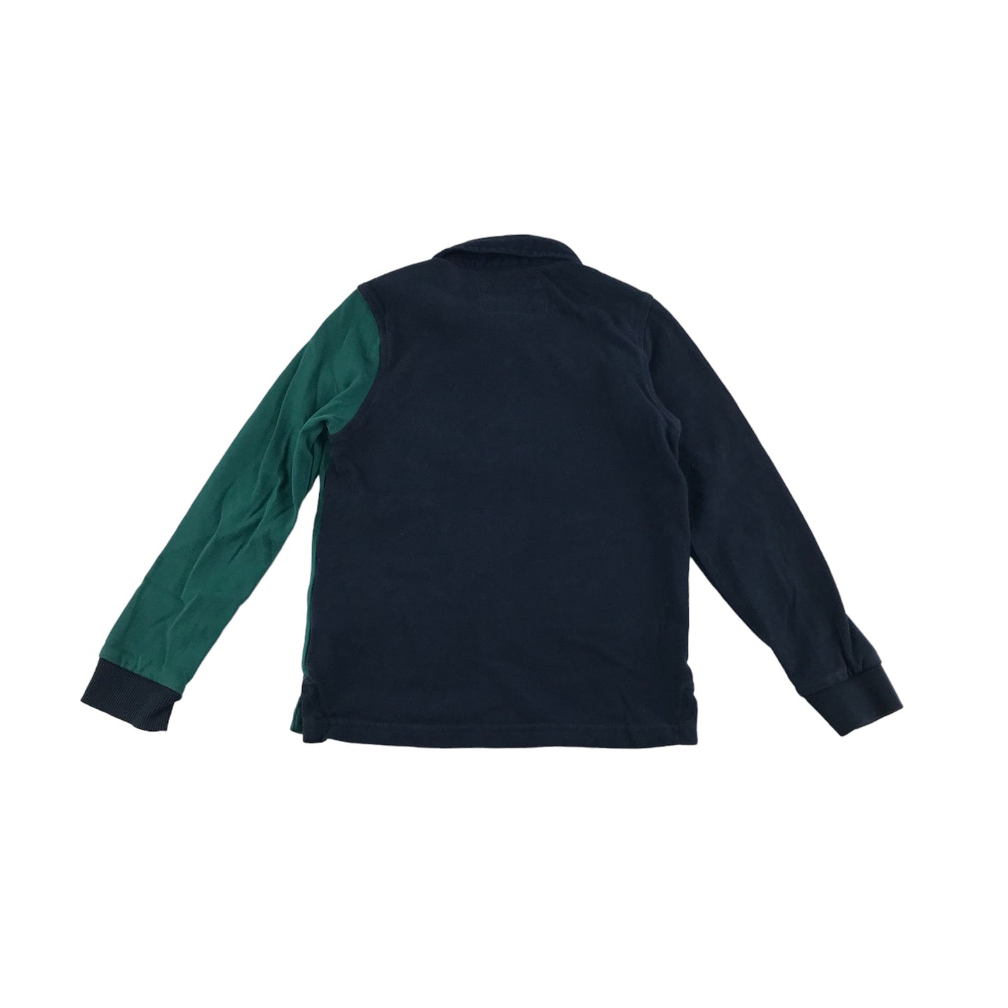 M&S Polo Shirt Age 5 Navy Green Panelled Long Sleeve Cotton