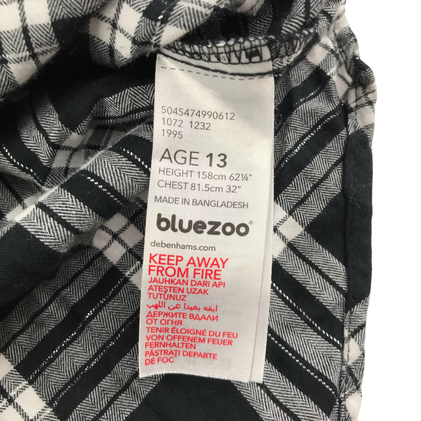 Debenhams Bluezoo Shirt 12-13 Years Black Check Cotton