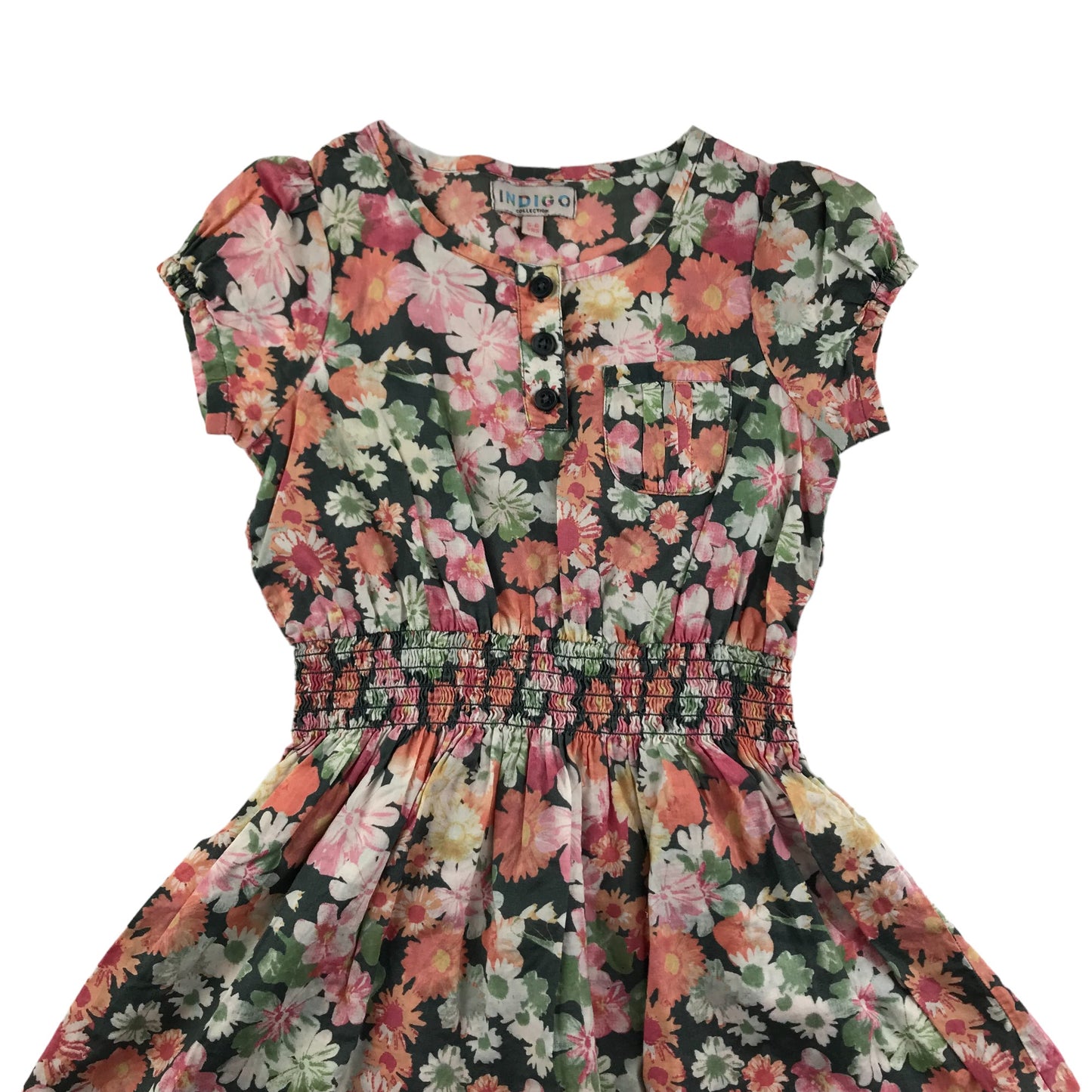 M&S Dress Age 5 Pink and Black Floral Elasticated Waist Cotton